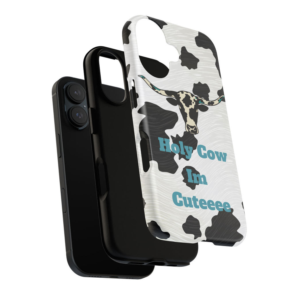 Cow Print Phone Case — "Holy Cow I’m Cuteeee" Cute Western Protective Cover