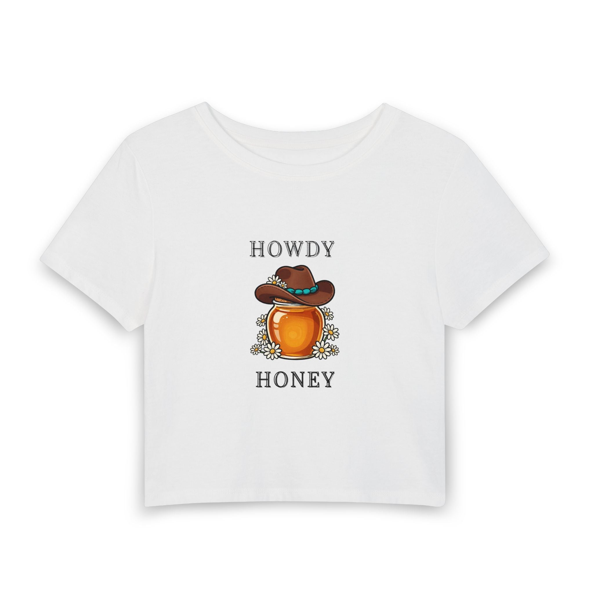 Howdy Honey Baby Tee — Western Cowgirl Jar of Honey Graphic Crop Top