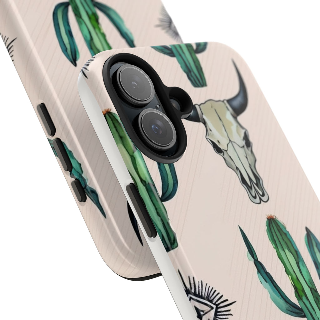 Cactus & Bull Skull Tough Phone Case — Southwestern Desert Pattern