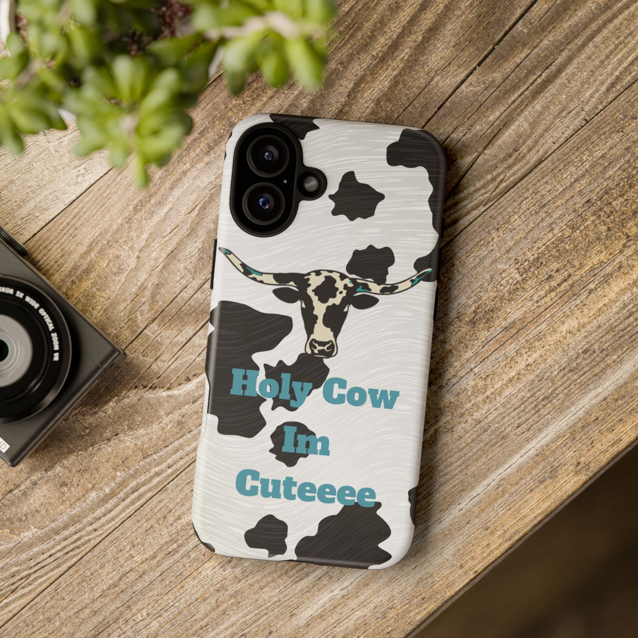 Cow Print Phone Case — "Holy Cow I’m Cuteeee" Cute Western Protective Cover