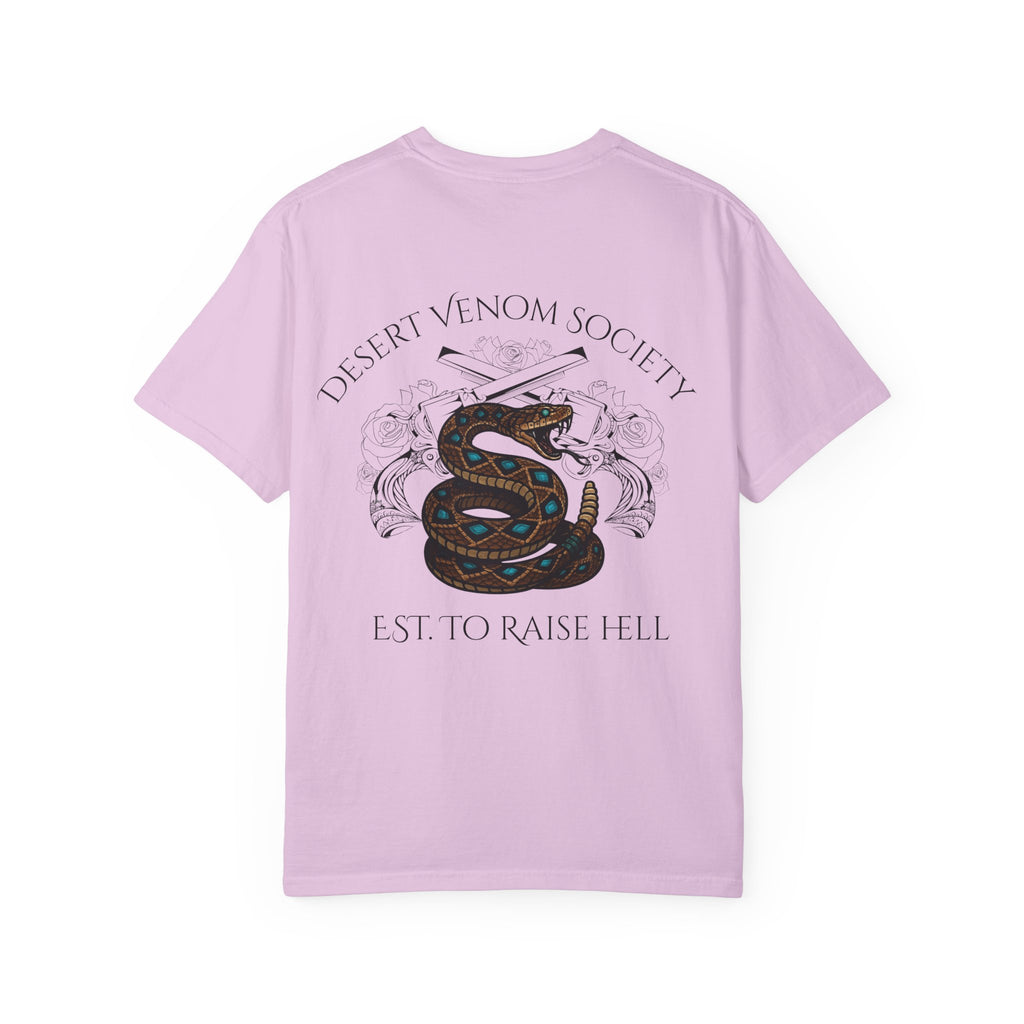 Desert Venom Society T-Shirt — Snake Graphic "Est. To Raise Hell"