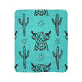 Turquoise Western Buffalo & Cactus Sherpa Blanket