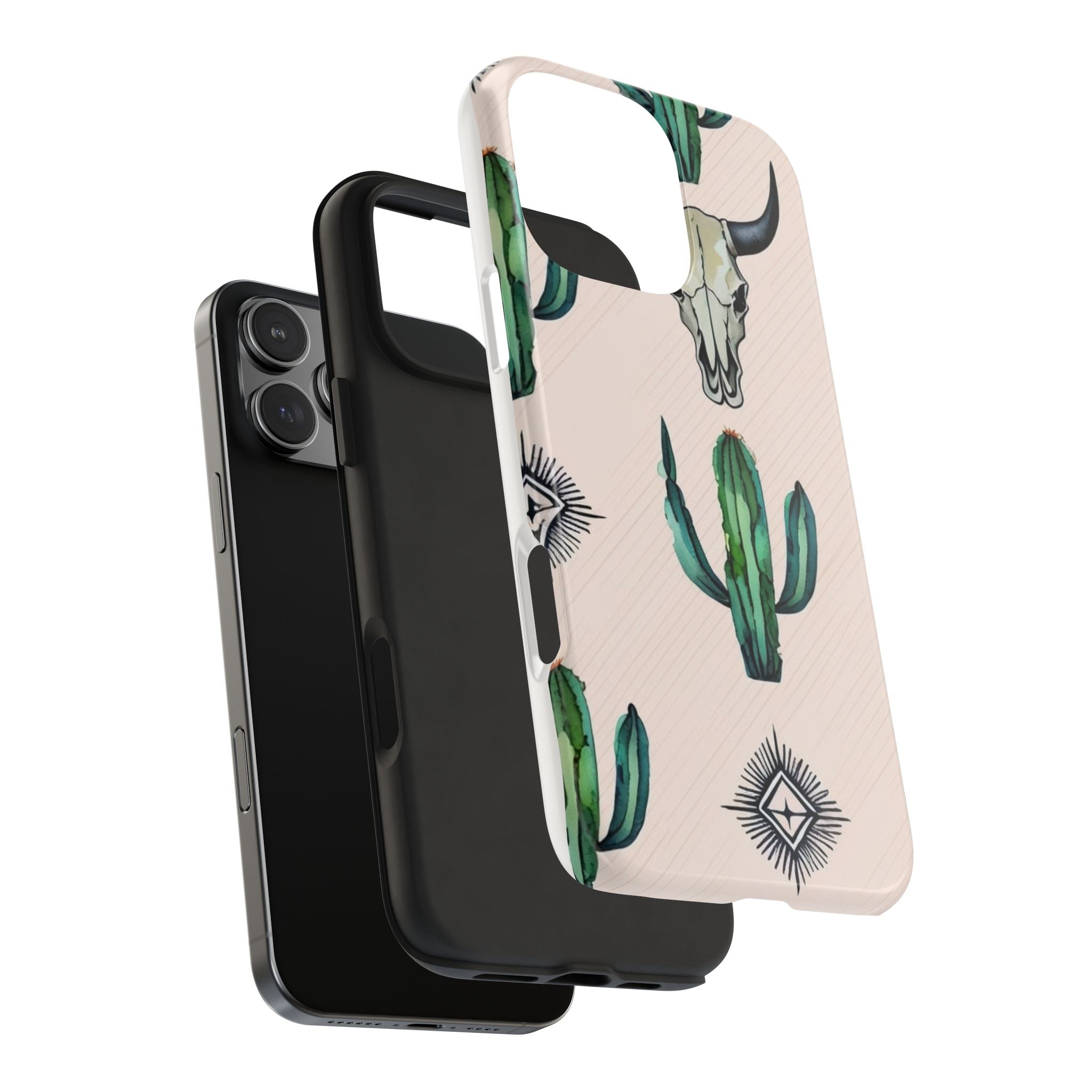 Cactus & Bull Skull Tough Phone Case — Southwestern Desert Pattern