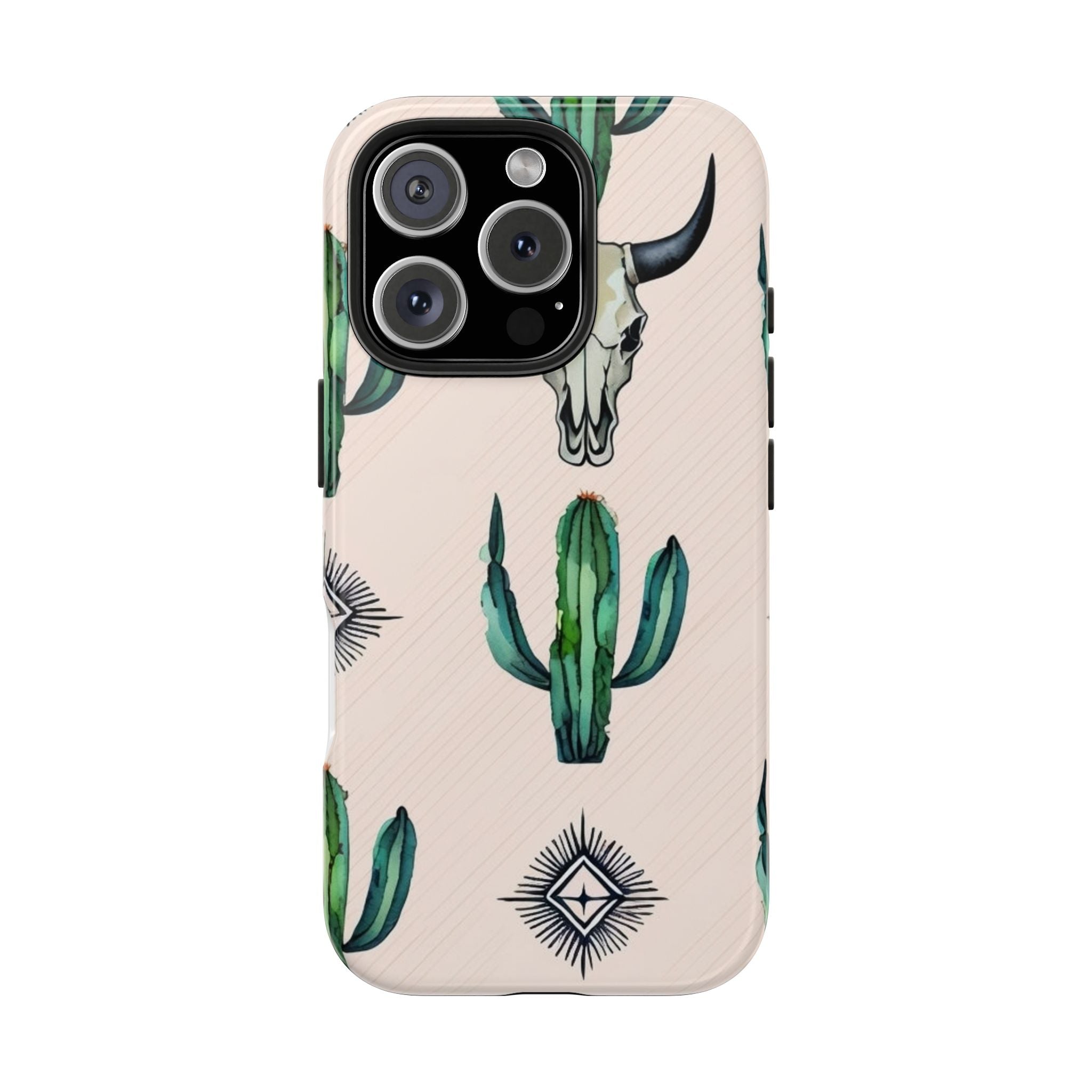 Cactus & Bull Skull Tough Phone Case — Southwestern Desert Pattern