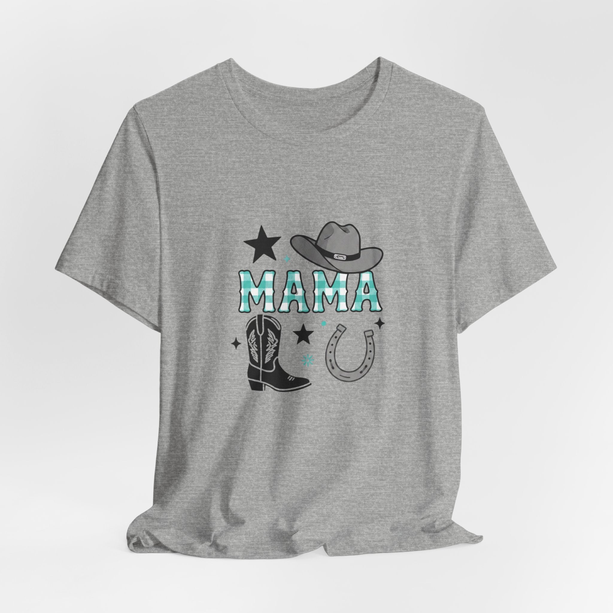 Mama Cowboy Boots & Hat T‑Shirt — Western Mama Tee with Horseshoe Graphic