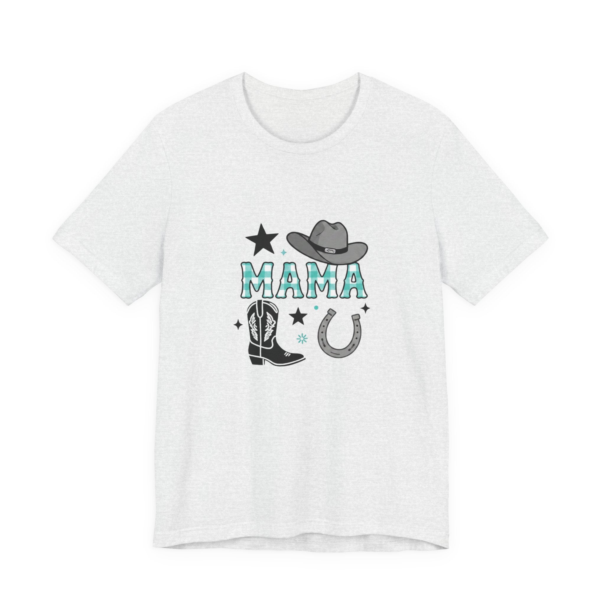 Mama Cowboy Boots & Hat T‑Shirt — Western Mama Tee with Horseshoe Graphic