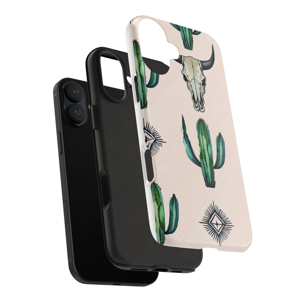 Cactus & Bull Skull Tough Phone Case — Southwestern Desert Pattern