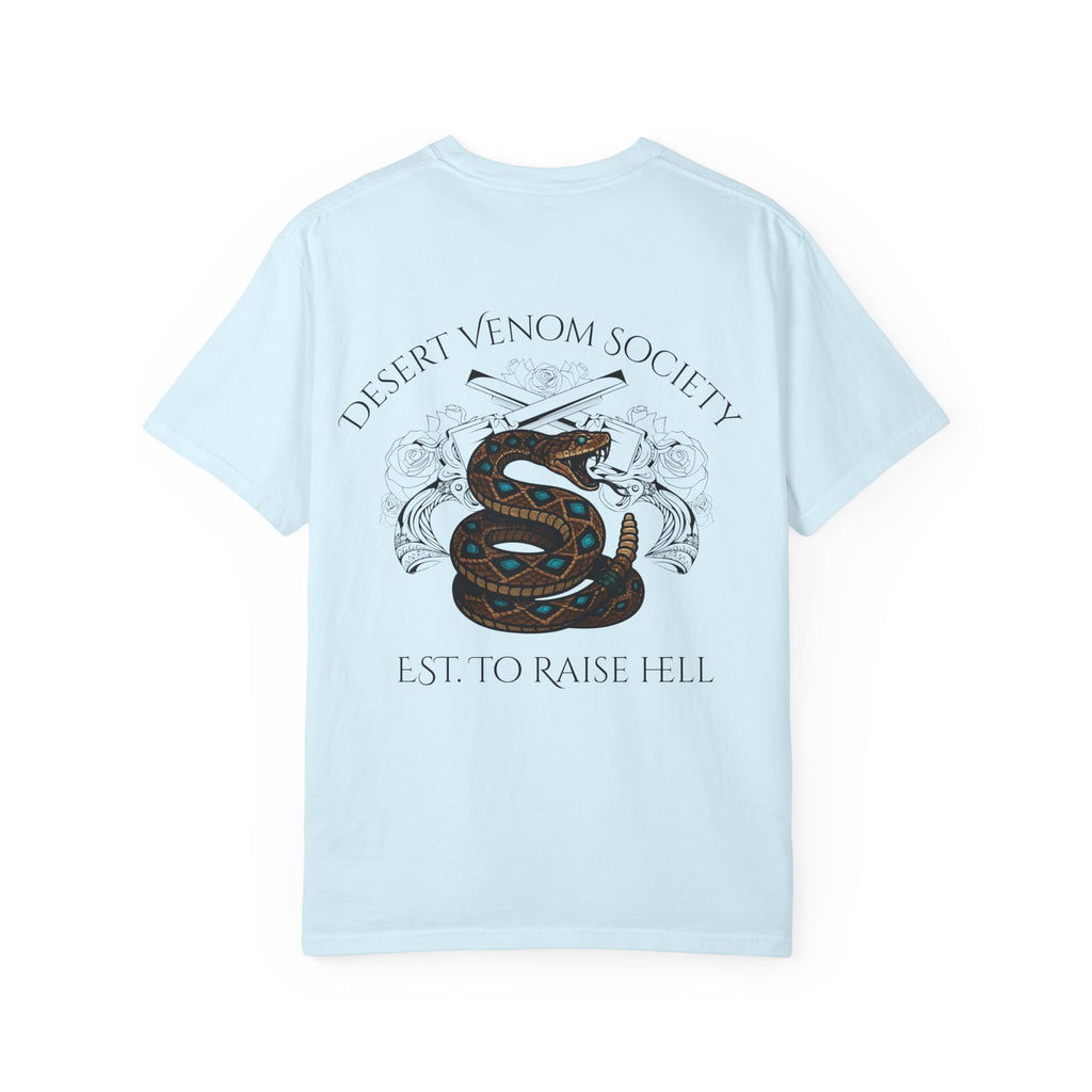 Desert Venom Society T-Shirt — Snake Graphic "Est. To Raise Hell"
