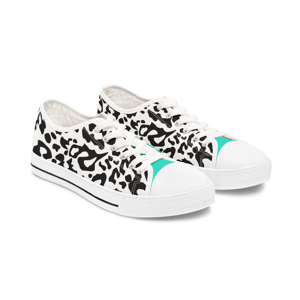 Low Top Sneakers — Black & White Leopard Print with Teal Accent