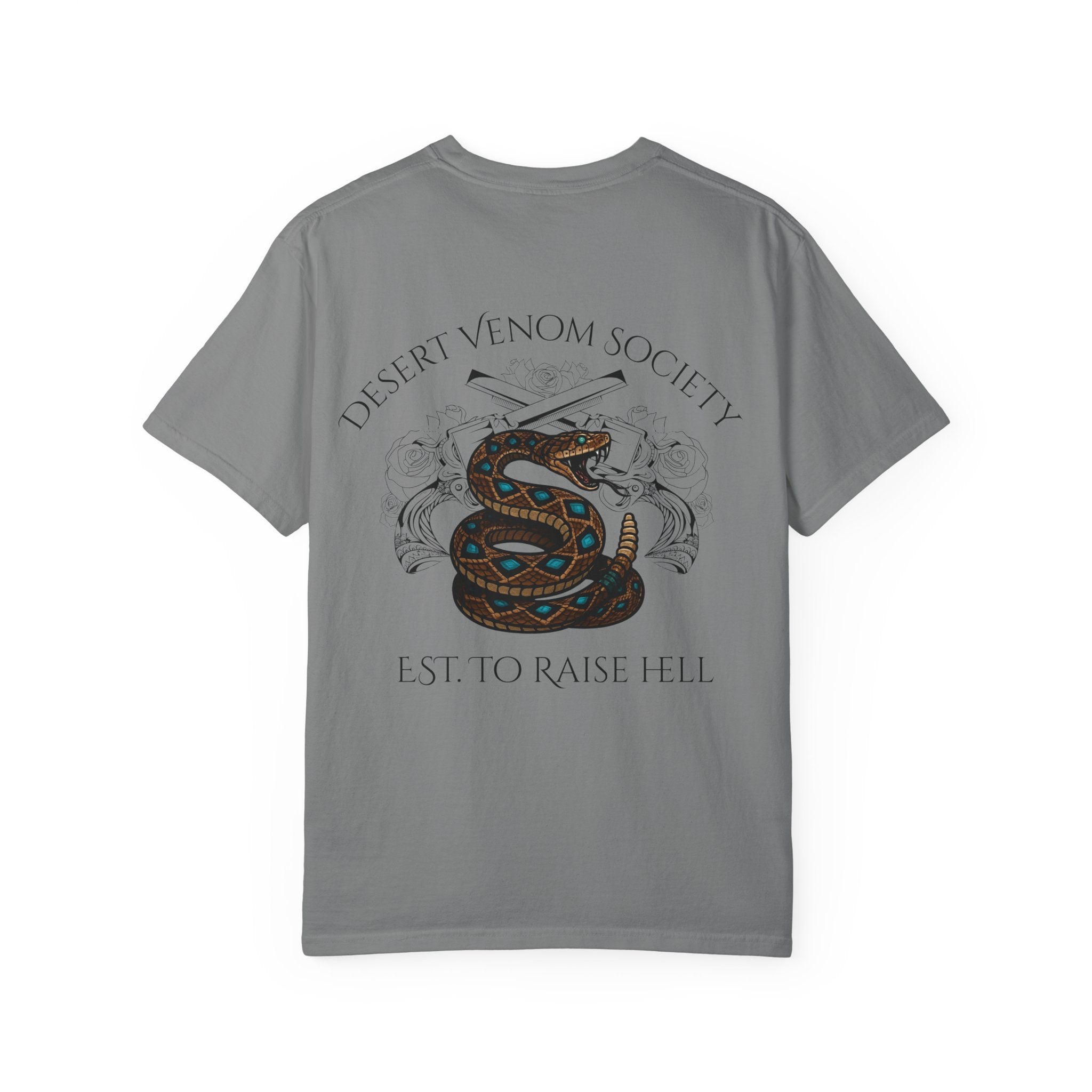 Desert Venom Society T-Shirt — Snake Graphic "Est. To Raise Hell"