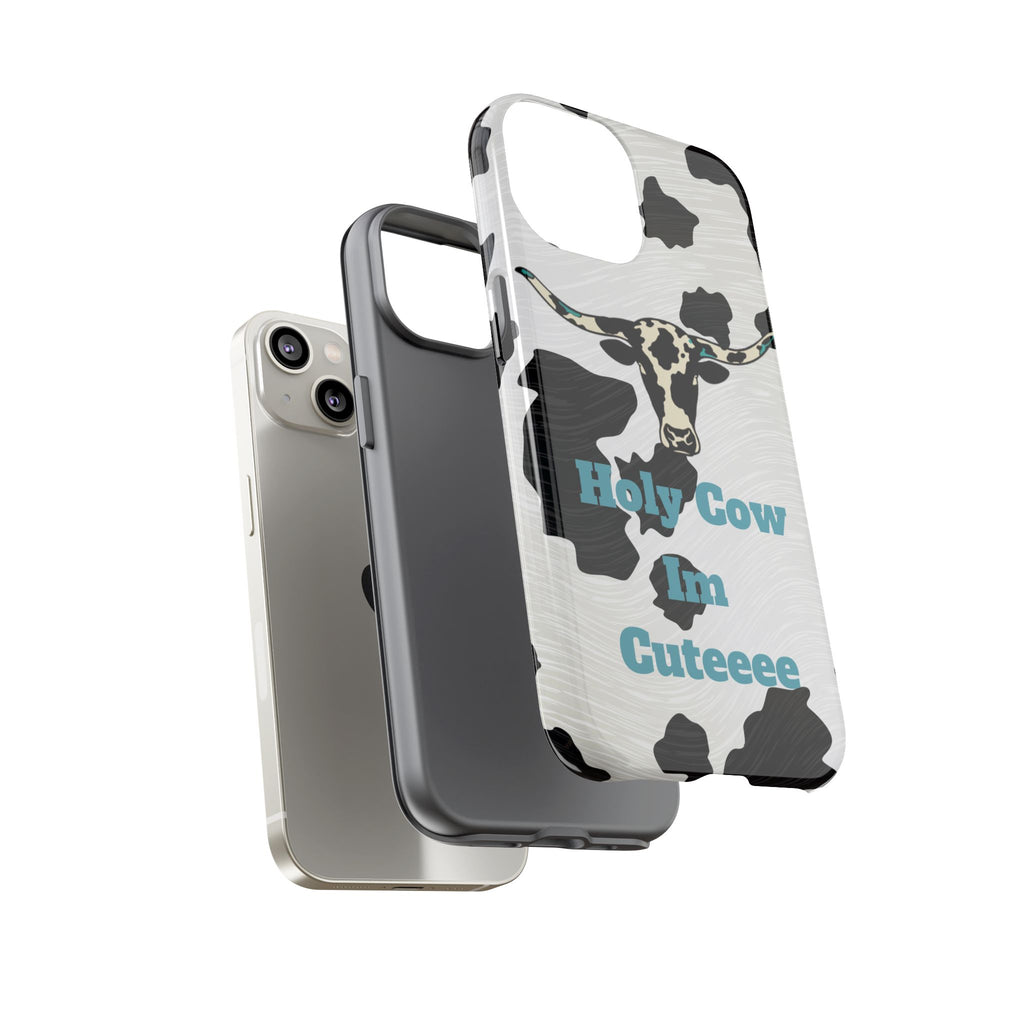 Cow Print Phone Case — "Holy Cow I’m Cuteeee" Cute Western Protective Cover