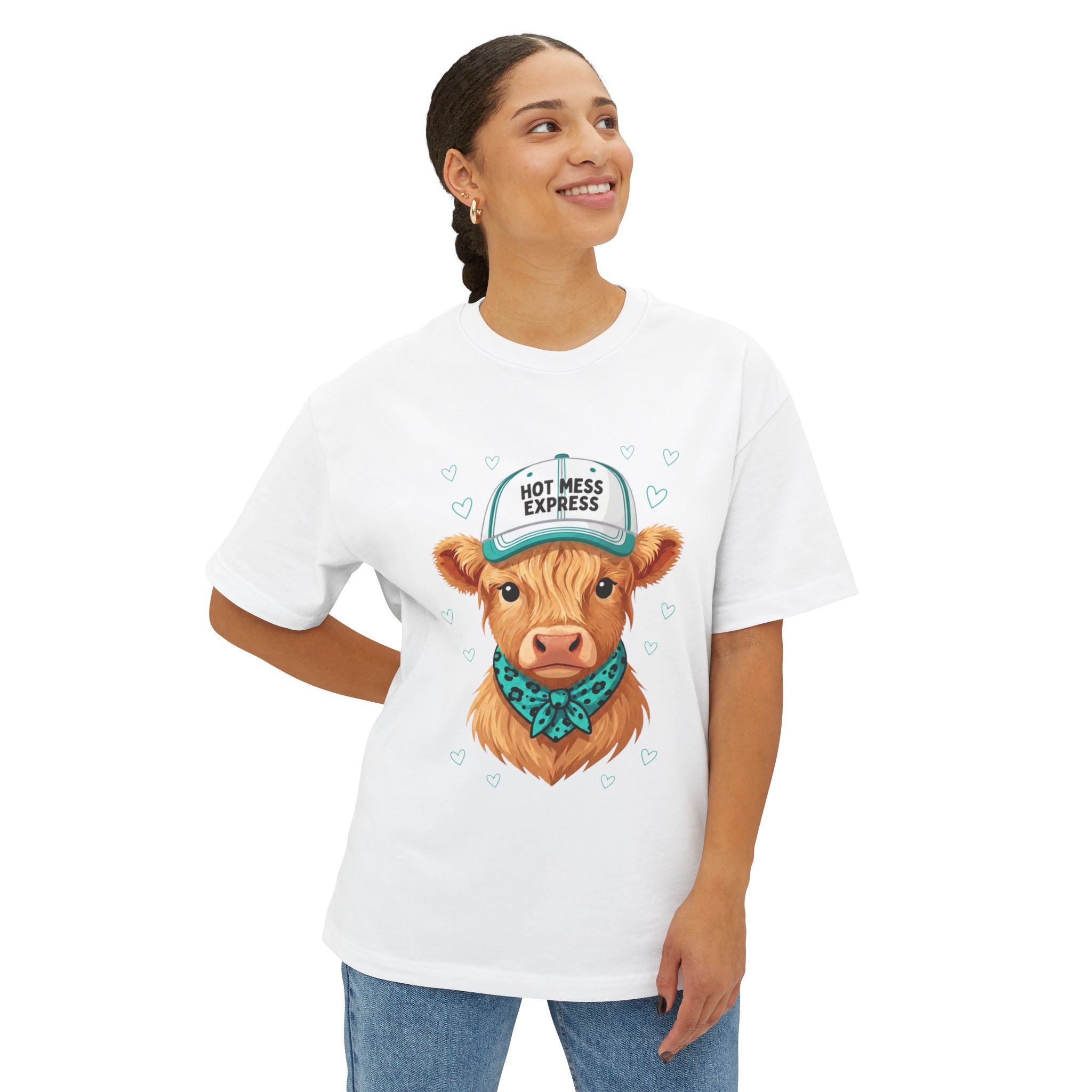 Cow Portrait Tee — "Hot Mess Express" Graphic Oversized Boxy T‑Shirt