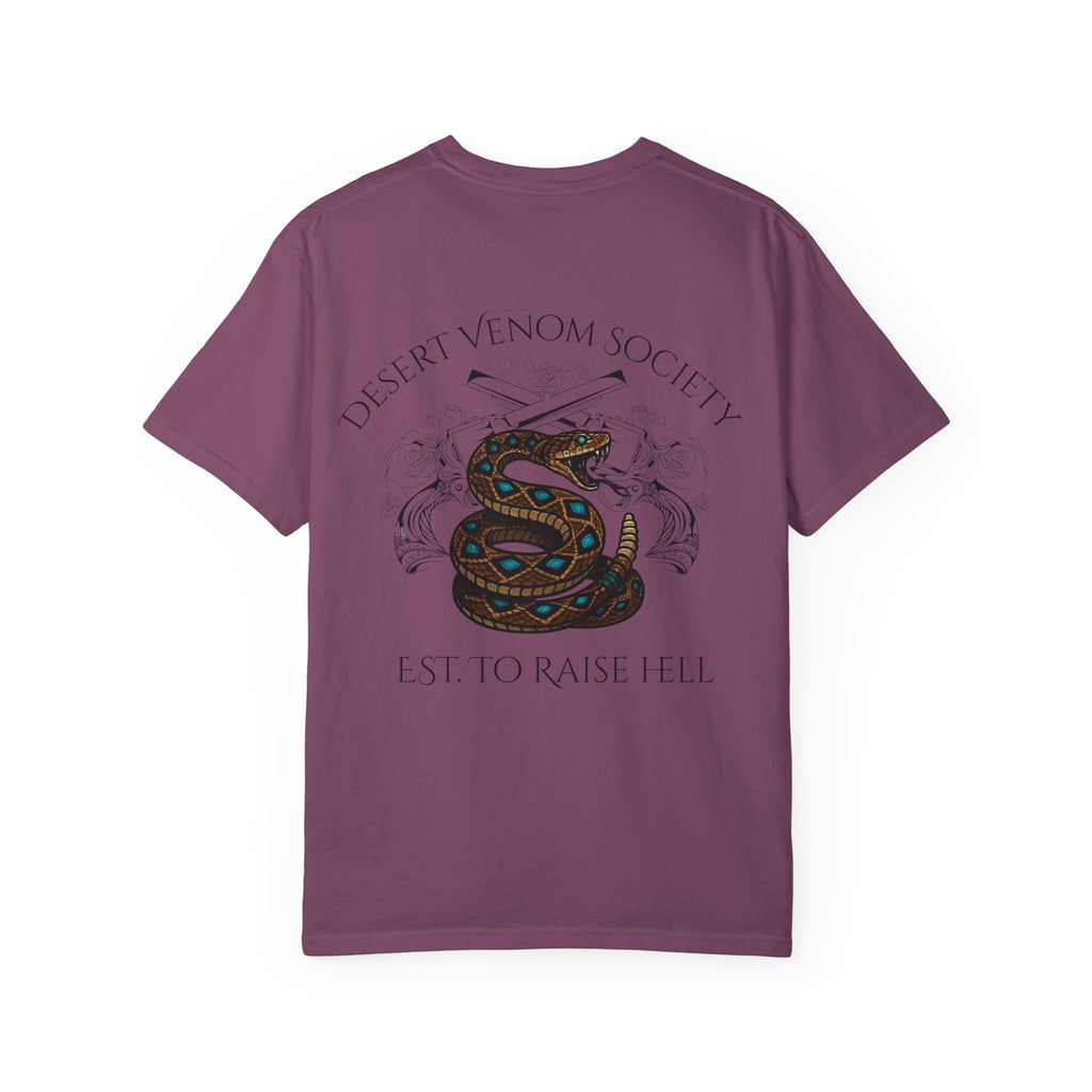 Desert Venom Society T-Shirt — Snake Graphic "Est. To Raise Hell"