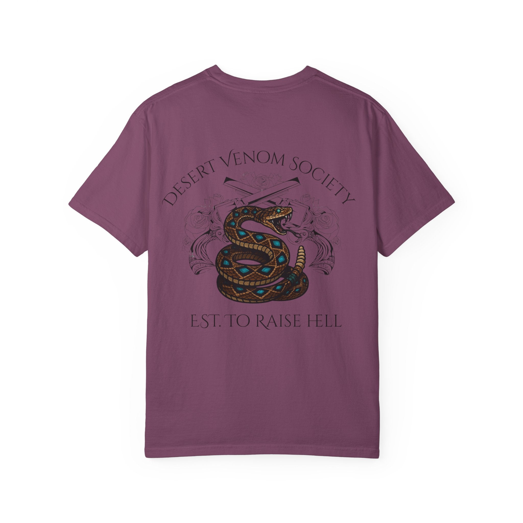 Desert Venom Society T-Shirt — Snake Graphic "Est. To Raise Hell"