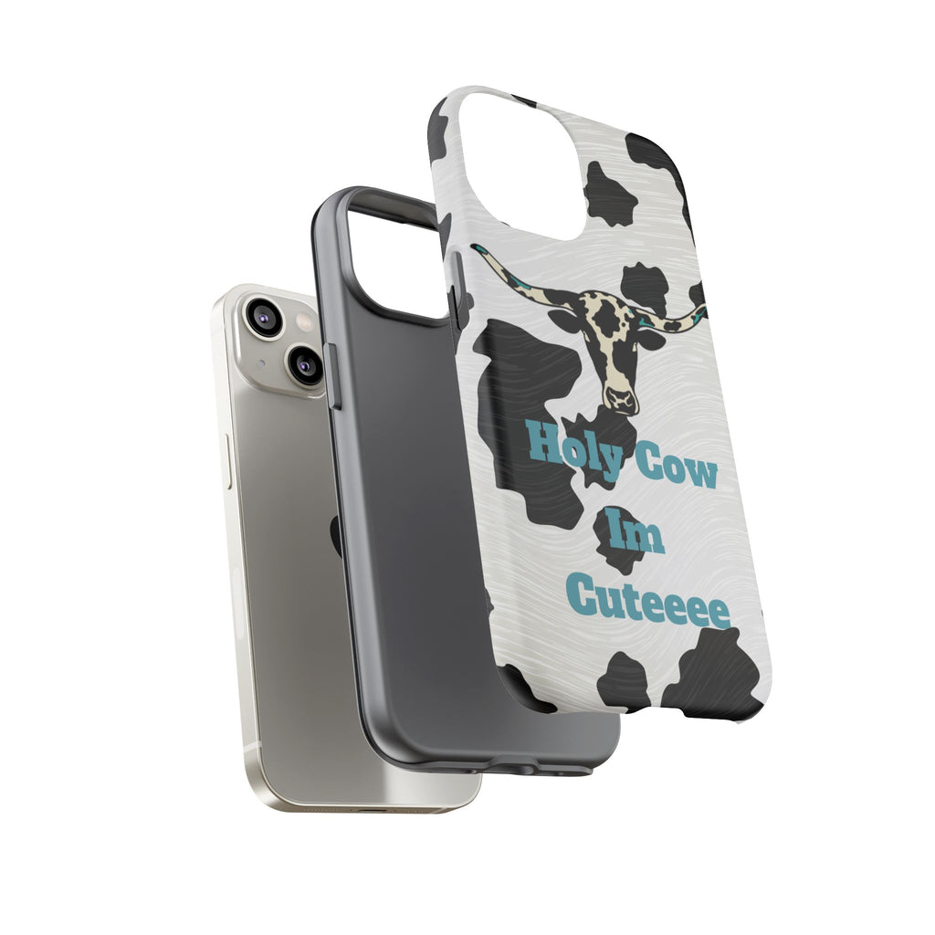 Cow Print Phone Case — "Holy Cow I’m Cuteeee" Cute Western Protective Cover