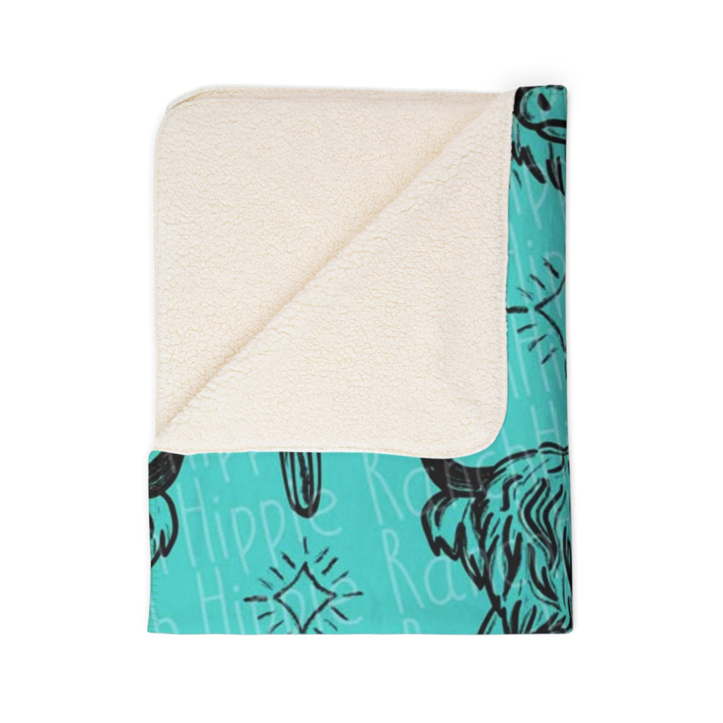 Turquoise Western Buffalo & Cactus Sherpa Blanket