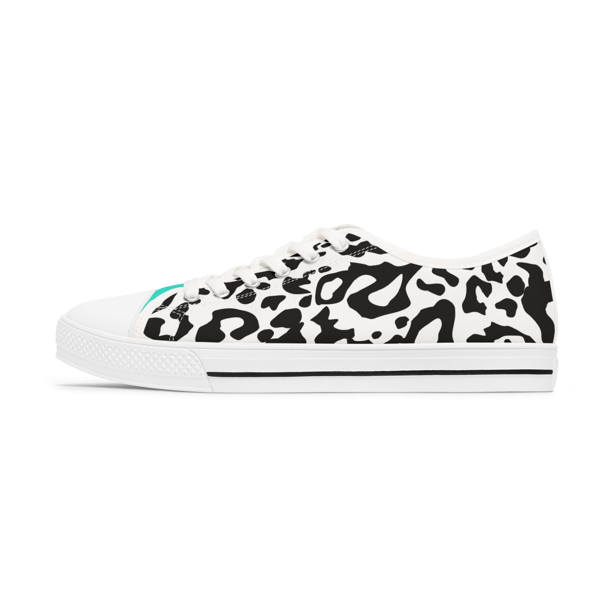Low Top Sneakers — Black & White Leopard Print with Teal Accent