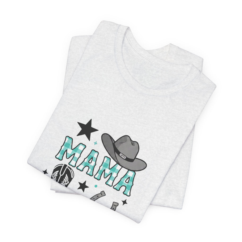 Mama Cowboy Boots & Hat T‑Shirt — Western Mama Tee with Horseshoe Graphic