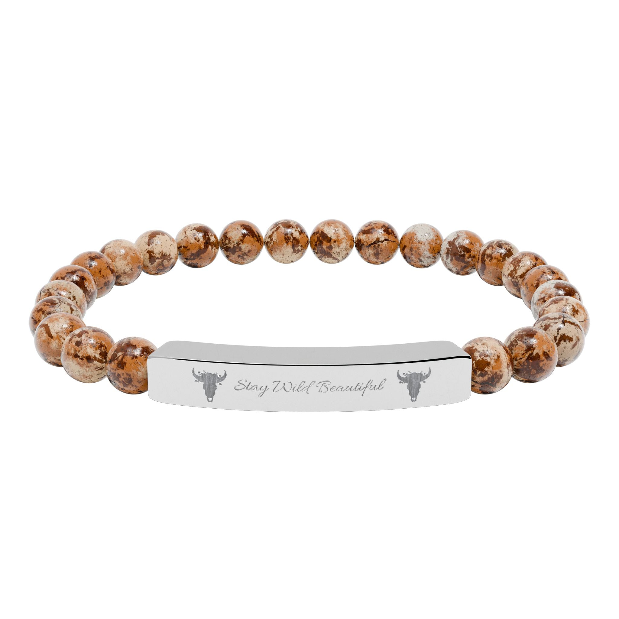 Engravable Natural Stone Bar Bracelet — Stretch Beaded Healing Gemstone Jewelry