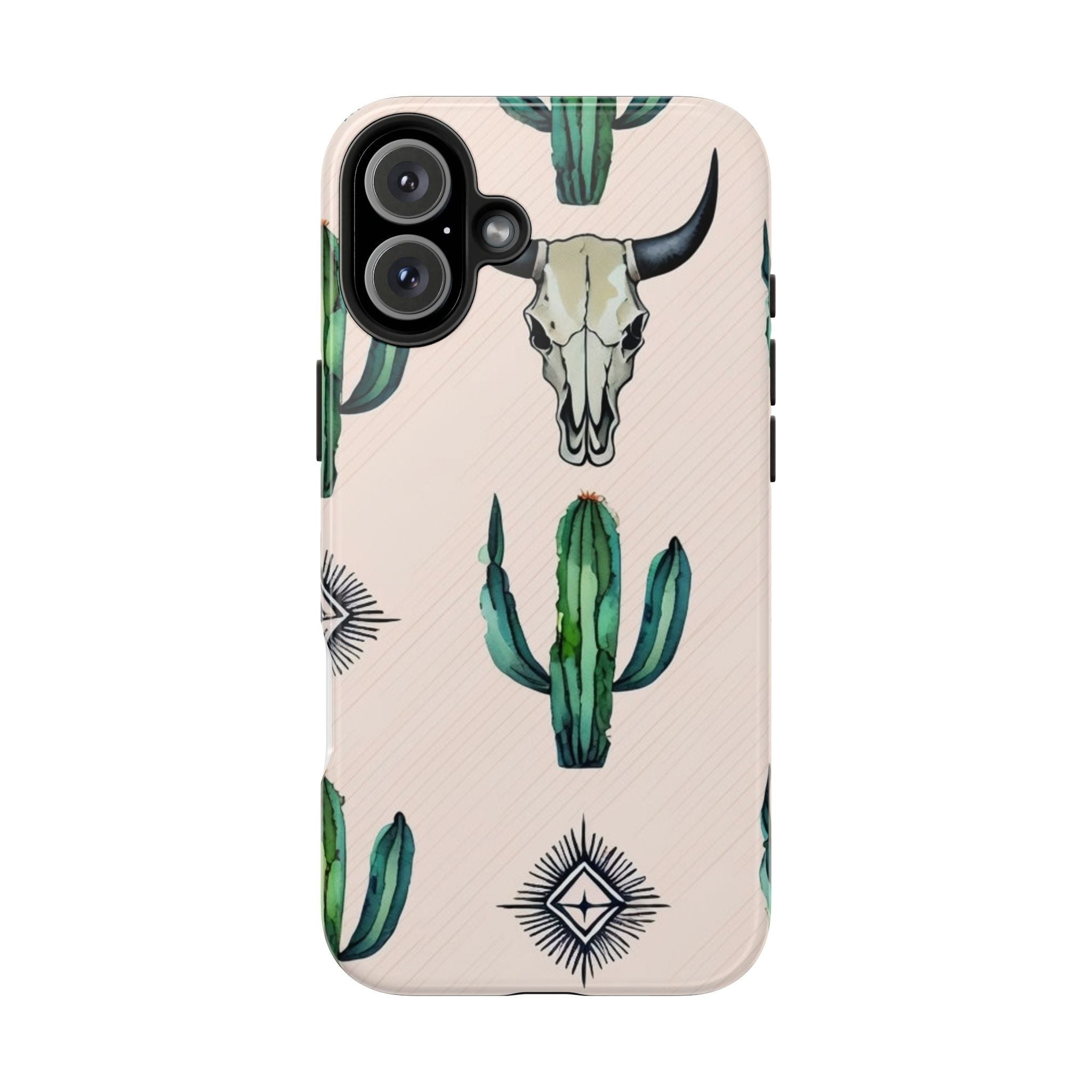 Cactus & Bull Skull Tough Phone Case — Southwestern Desert Pattern