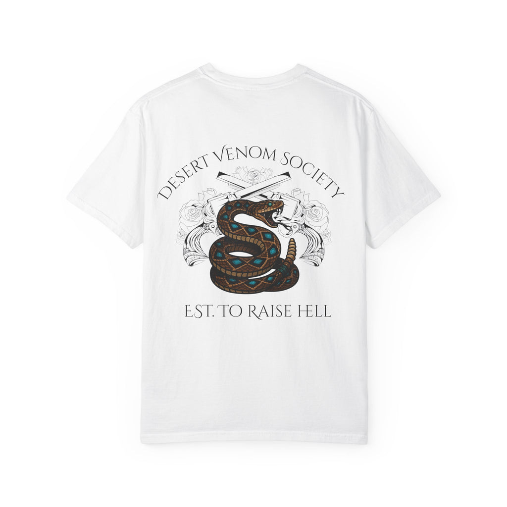 Desert Venom Society T-Shirt — Snake Graphic "Est. To Raise Hell"