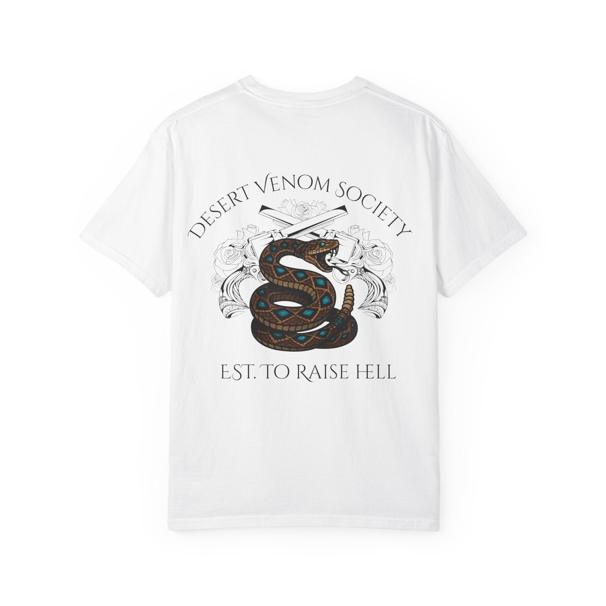 Desert Venom Society T-Shirt — Snake Graphic "Est. To Raise Hell"