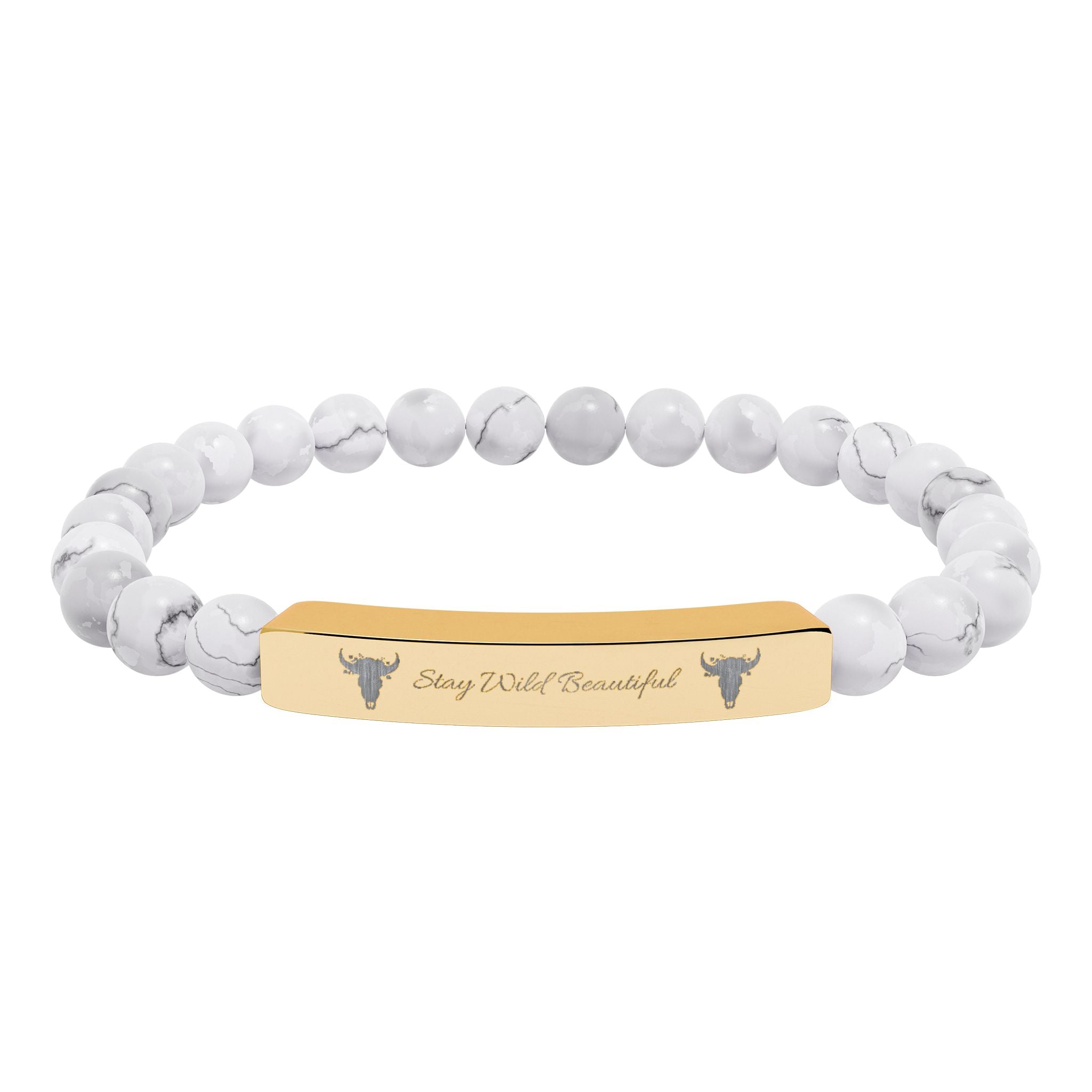 Engravable Natural Stone Bar Bracelet — Stretch Beaded Healing Gemstone Jewelry