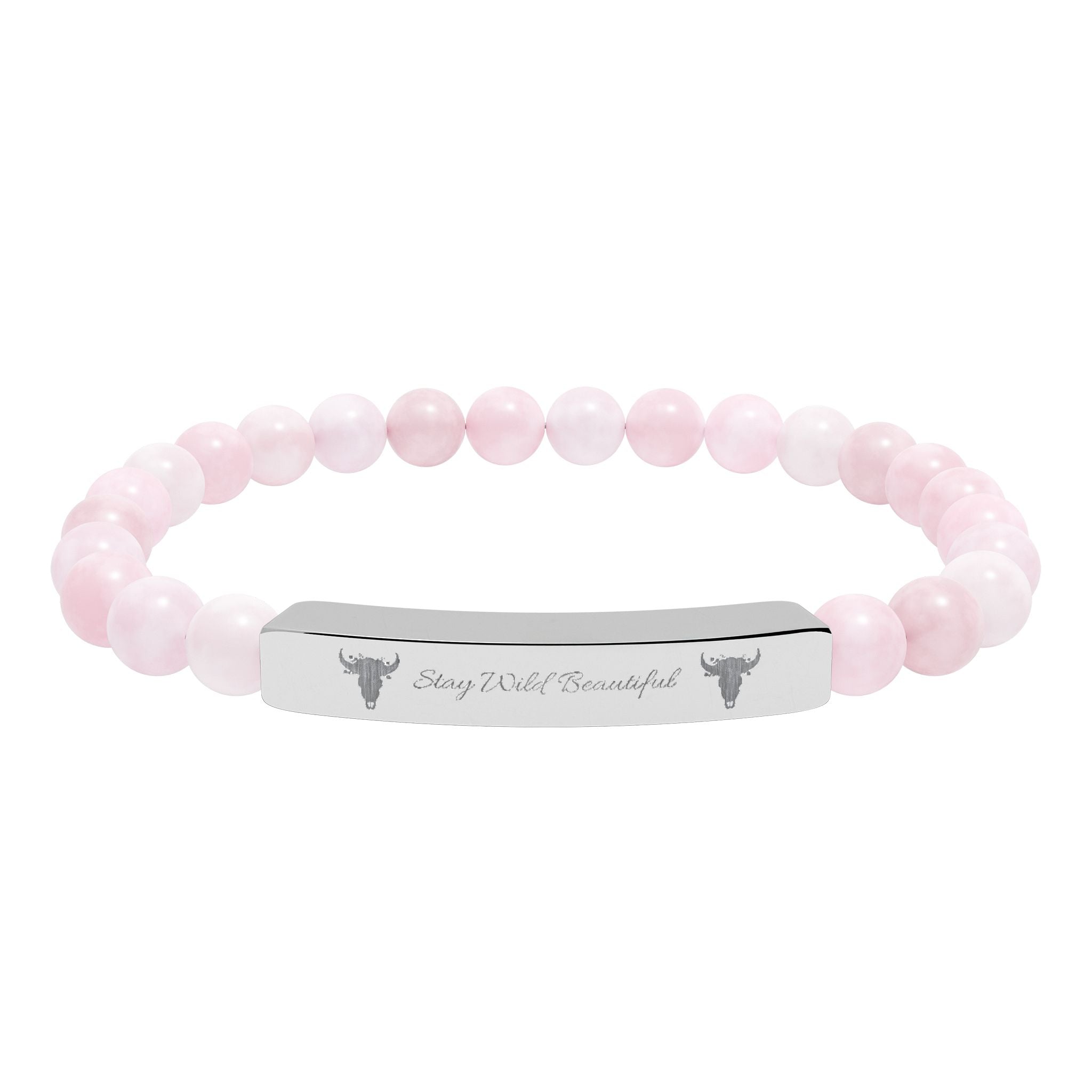 Engravable Natural Stone Bar Bracelet — Stretch Beaded Healing Gemstone Jewelry