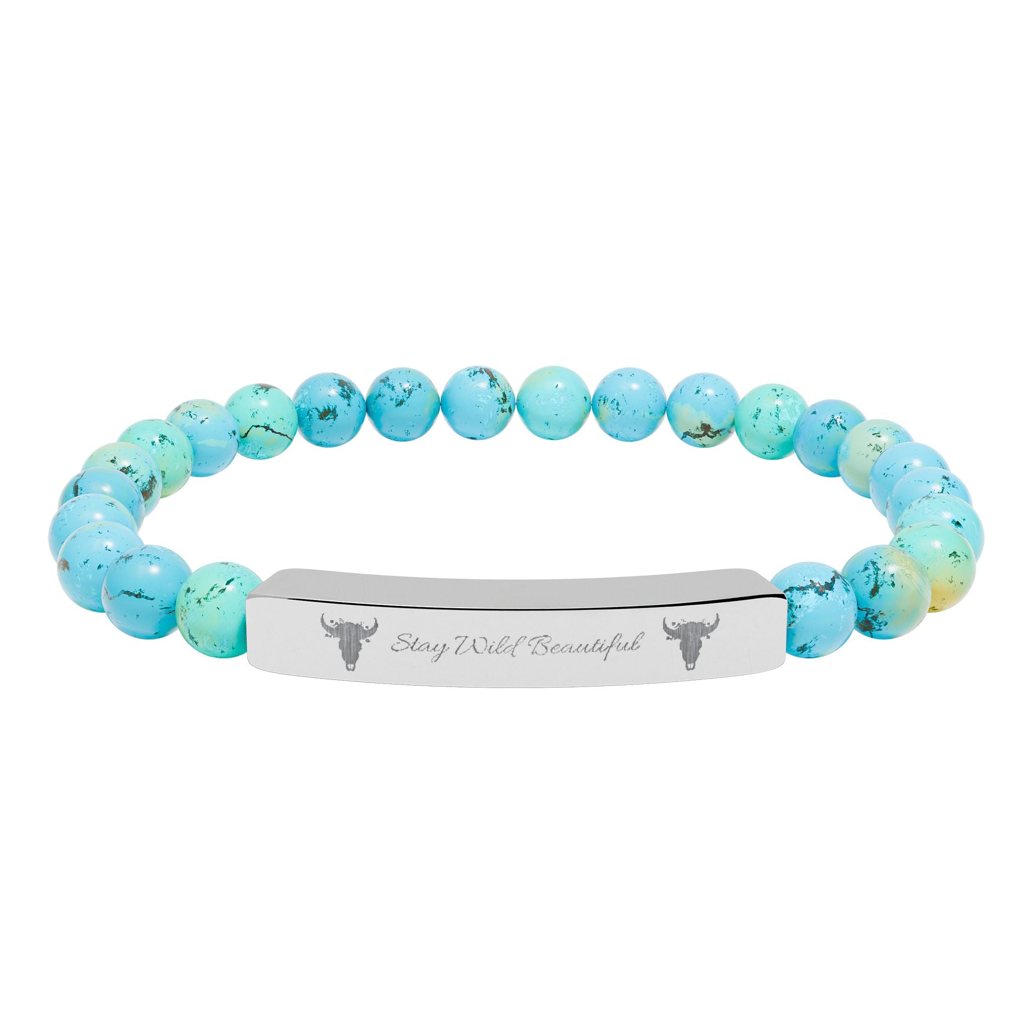 Engravable Natural Stone Bar Bracelet — Stretch Beaded Healing Gemstone Jewelry
