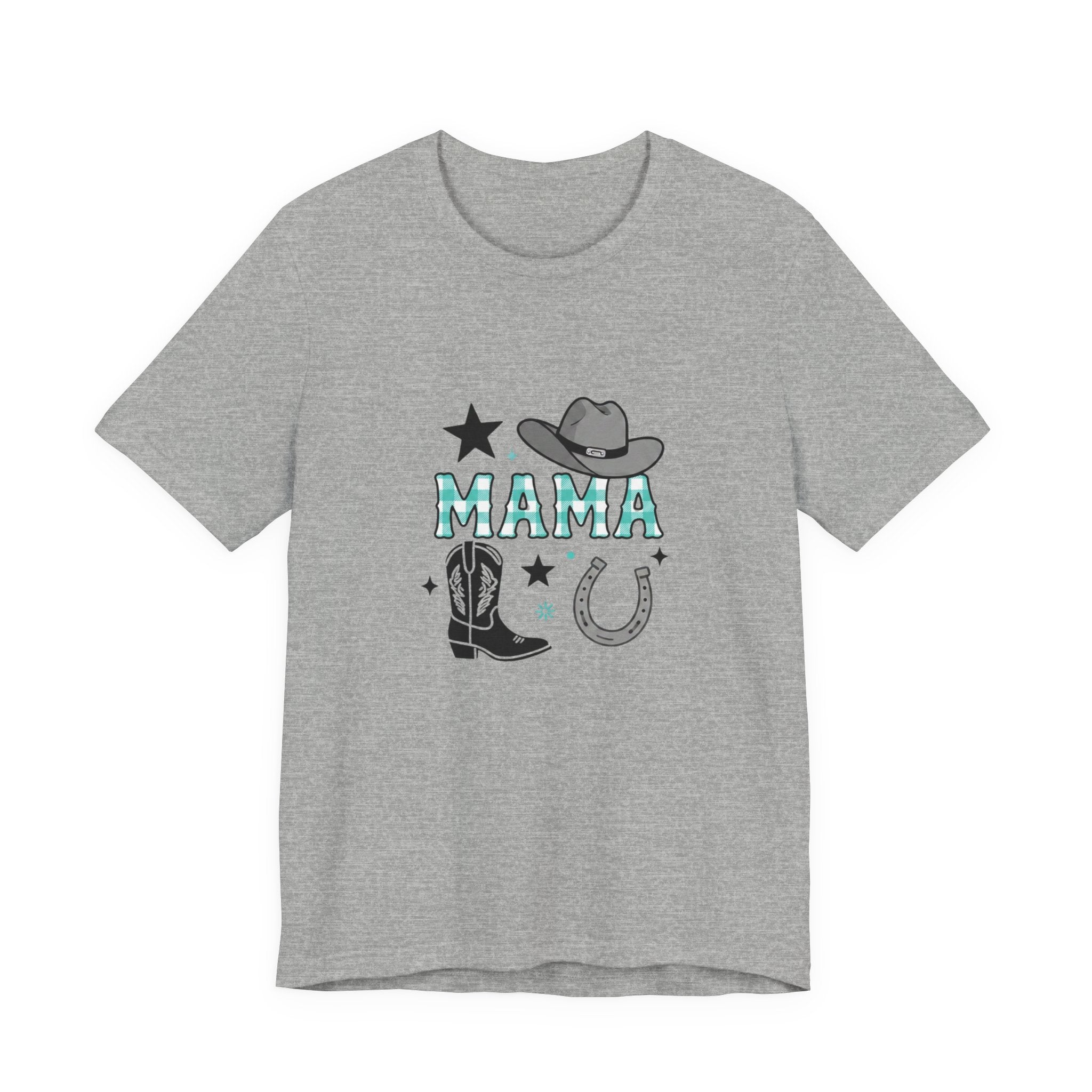 Mama Cowboy Boots & Hat T‑Shirt — Western Mama Tee with Horseshoe Graphic