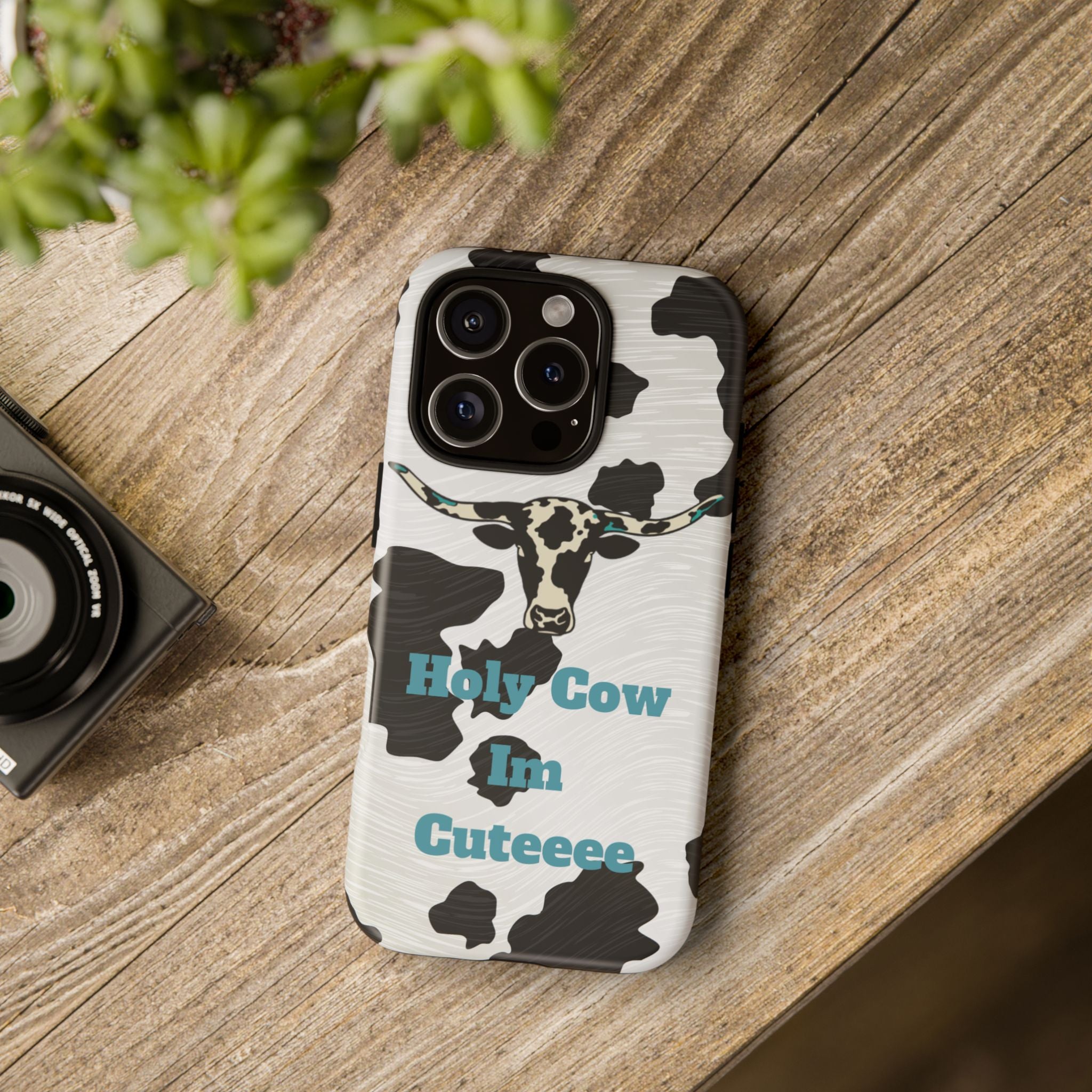 Cow Print Phone Case — "Holy Cow I’m Cuteeee" Cute Western Protective Cover