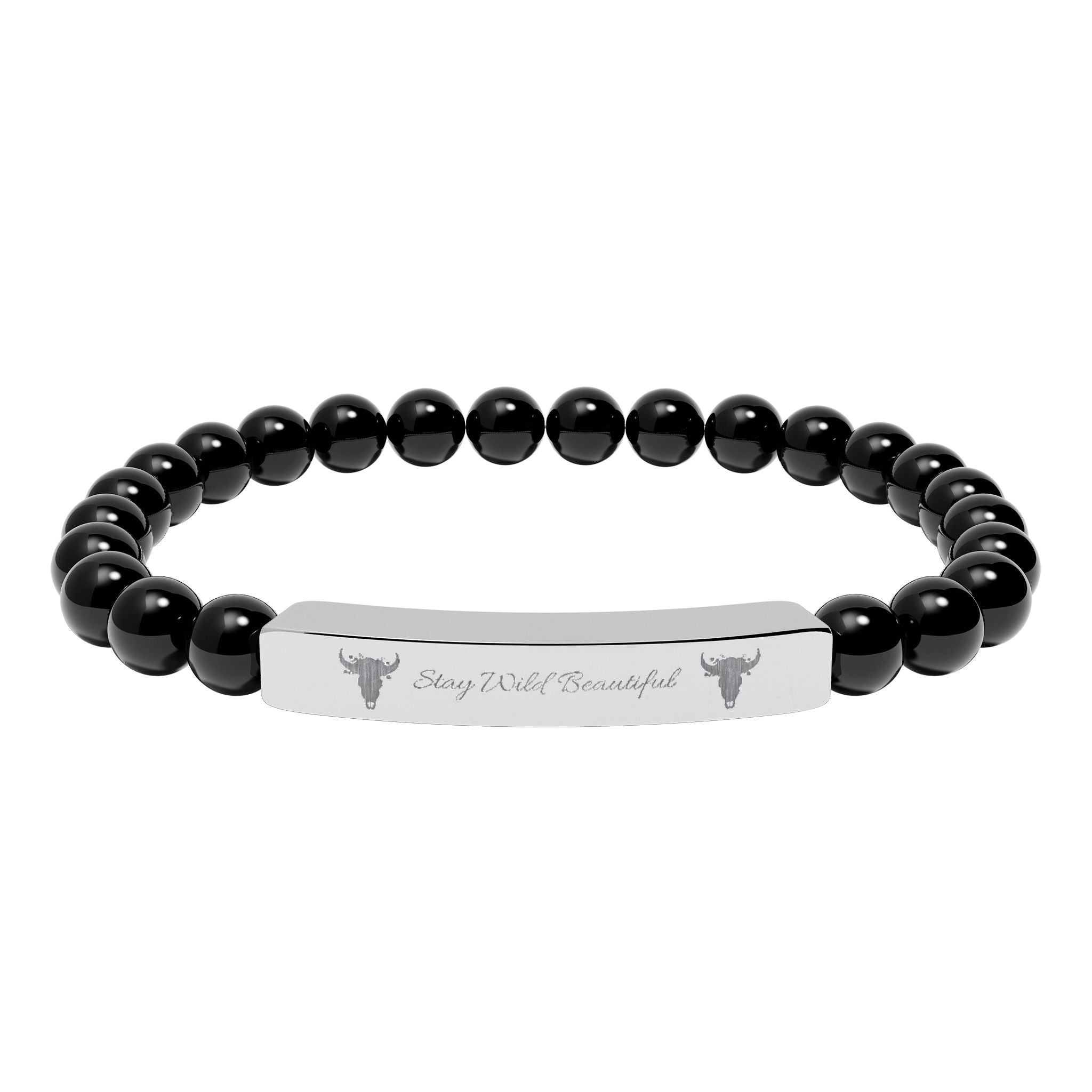 Engravable Natural Stone Bar Bracelet — Stretch Beaded Healing Gemstone Jewelry