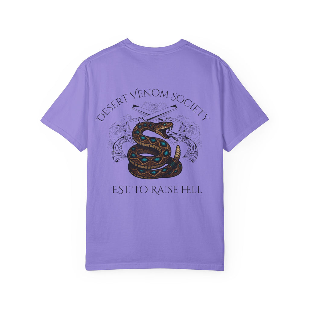 Desert Venom Society T-Shirt — Snake Graphic "Est. To Raise Hell"