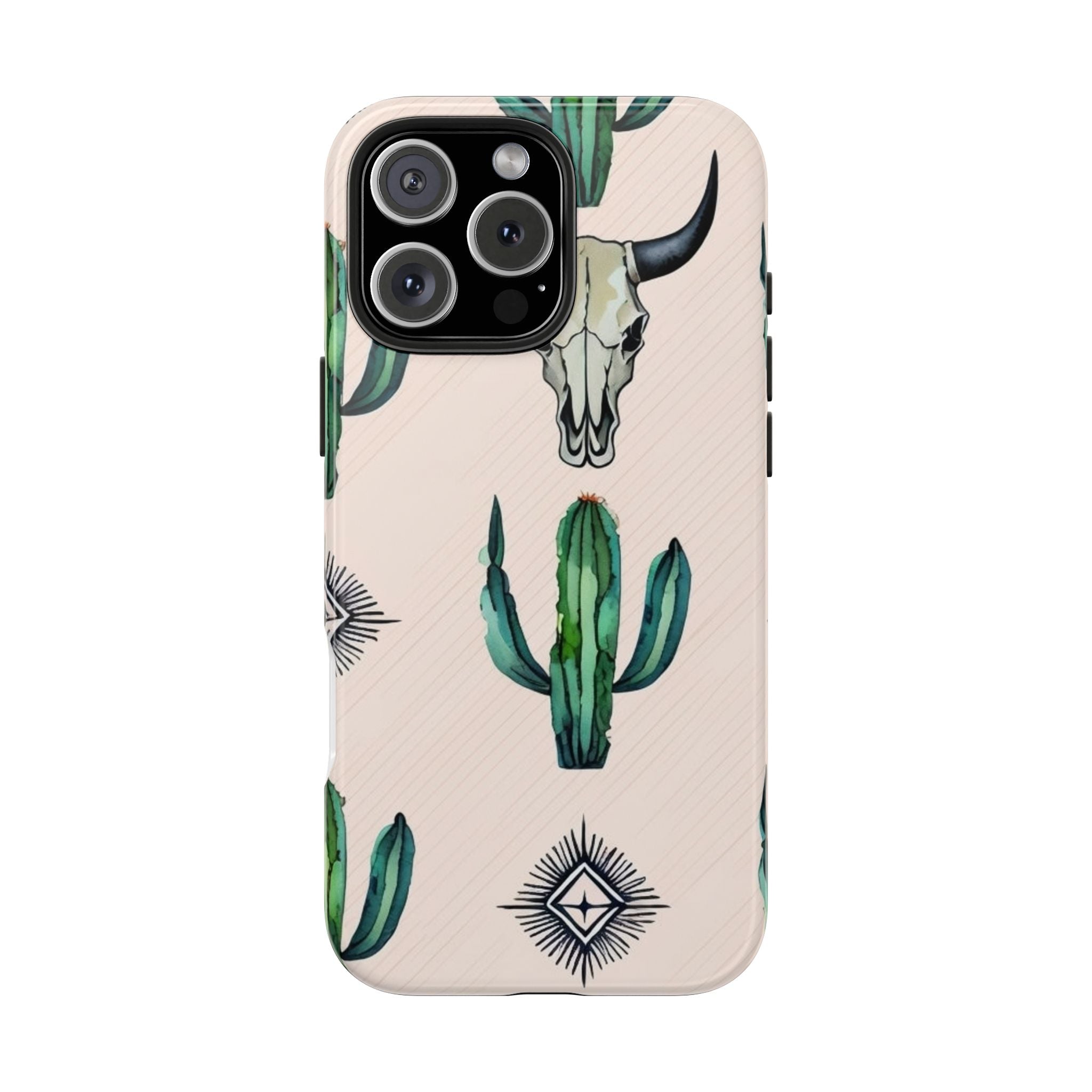 Cactus & Bull Skull Tough Phone Case — Southwestern Desert Pattern