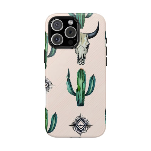 Cactus & Bull Skull Tough Phone Case — Southwestern Desert Pattern