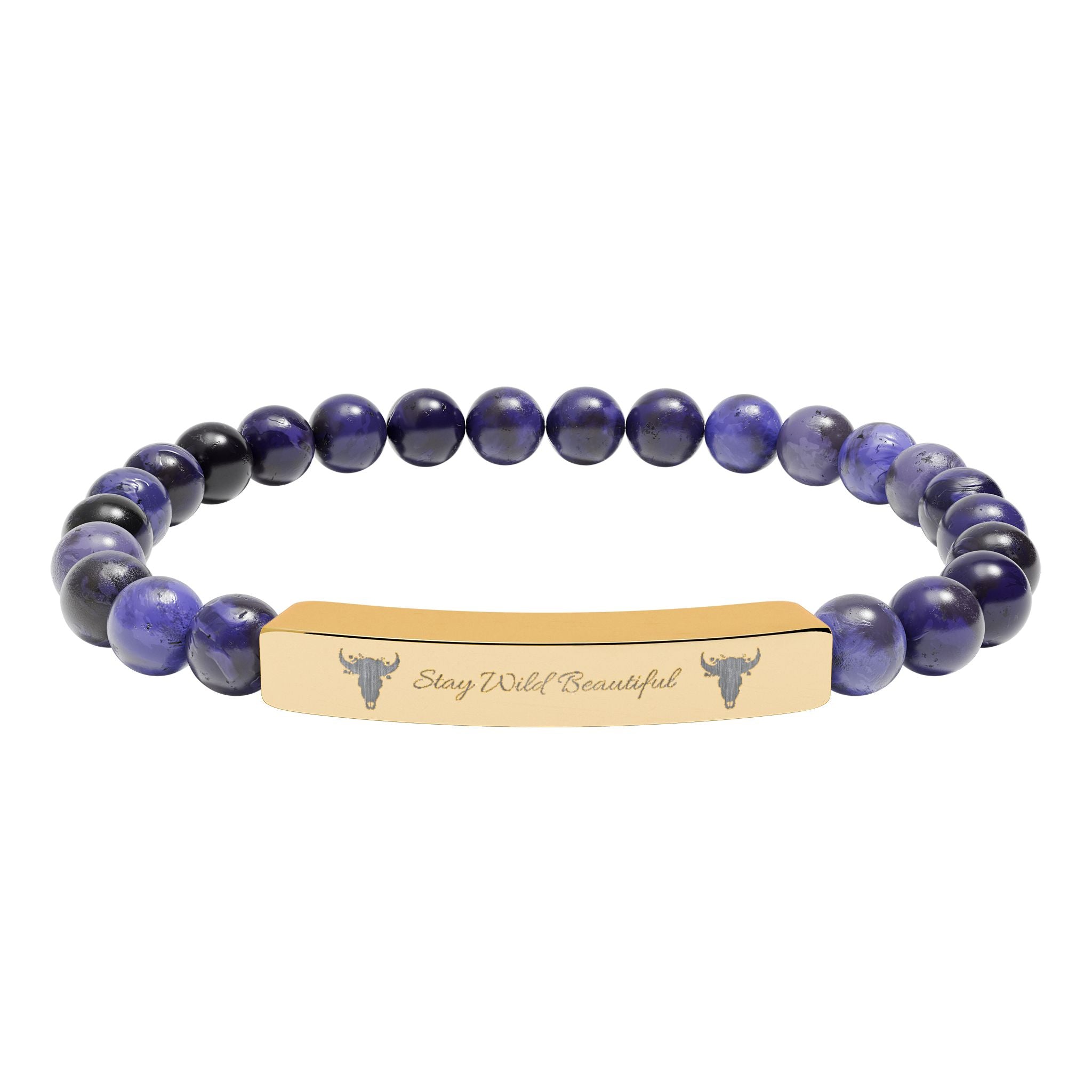 Engravable Natural Stone Bar Bracelet — Stretch Beaded Healing Gemstone Jewelry