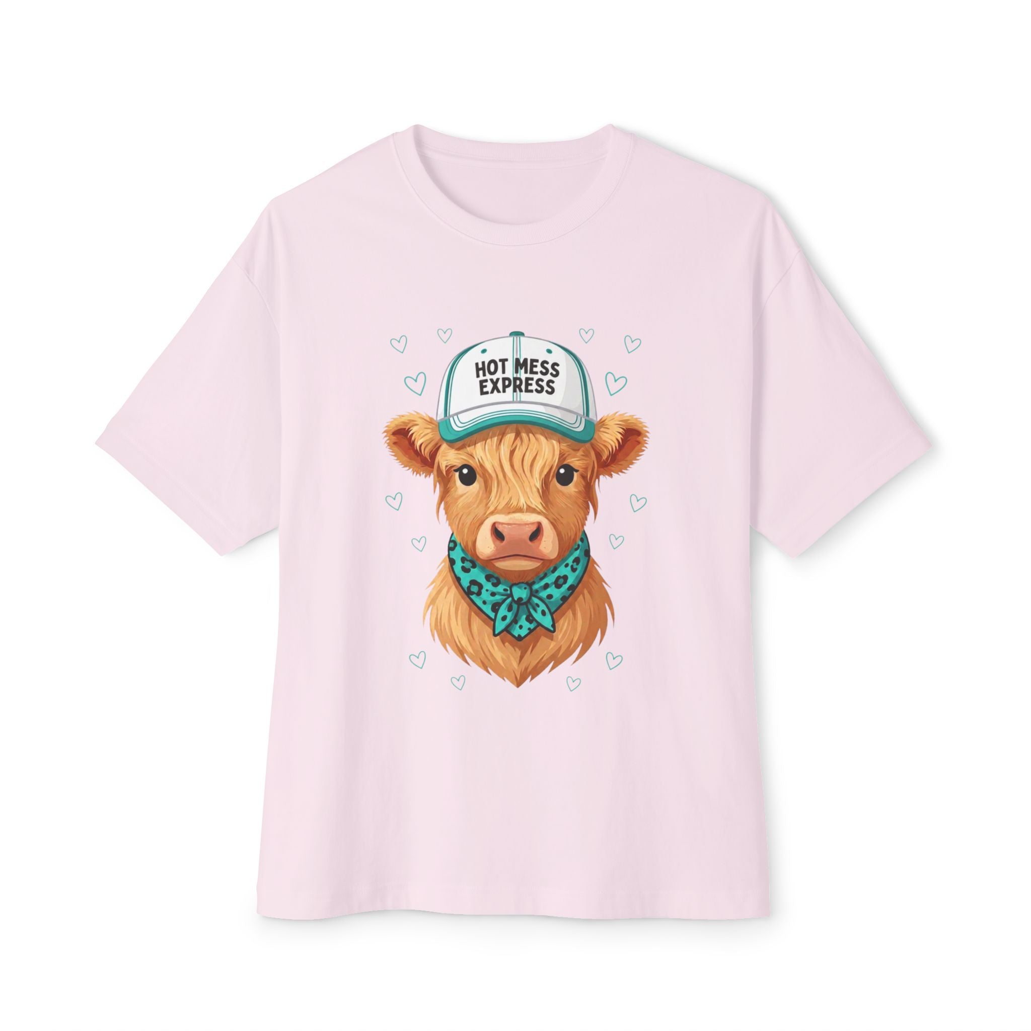 Cow Portrait Tee — "Hot Mess Express" Graphic Oversized Boxy T‑Shirt