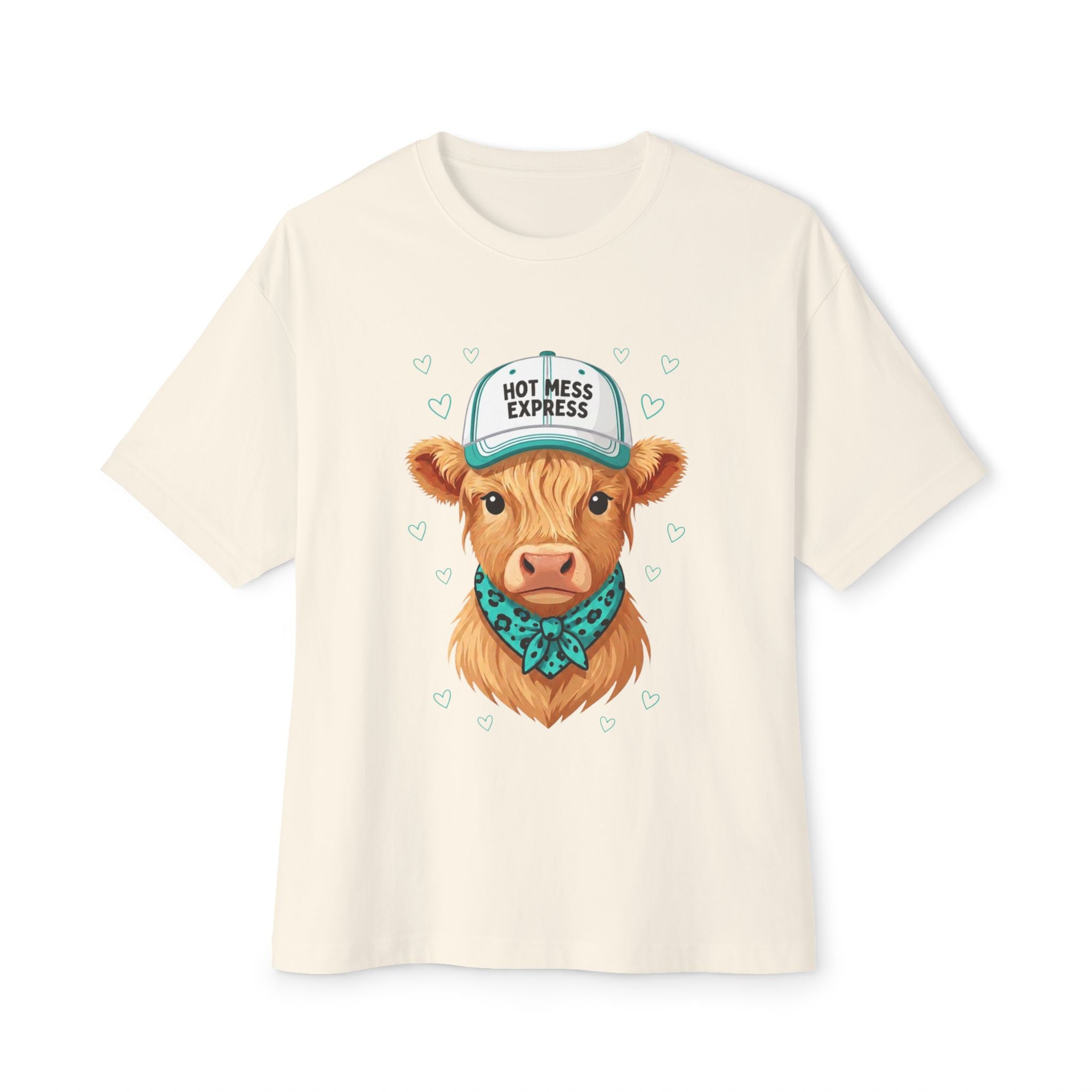 Cow Portrait Tee — "Hot Mess Express" Graphic Oversized Boxy T‑Shirt