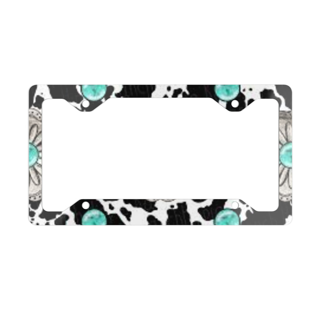 Turquoise Concho Cowhide Metal License Plate Frame