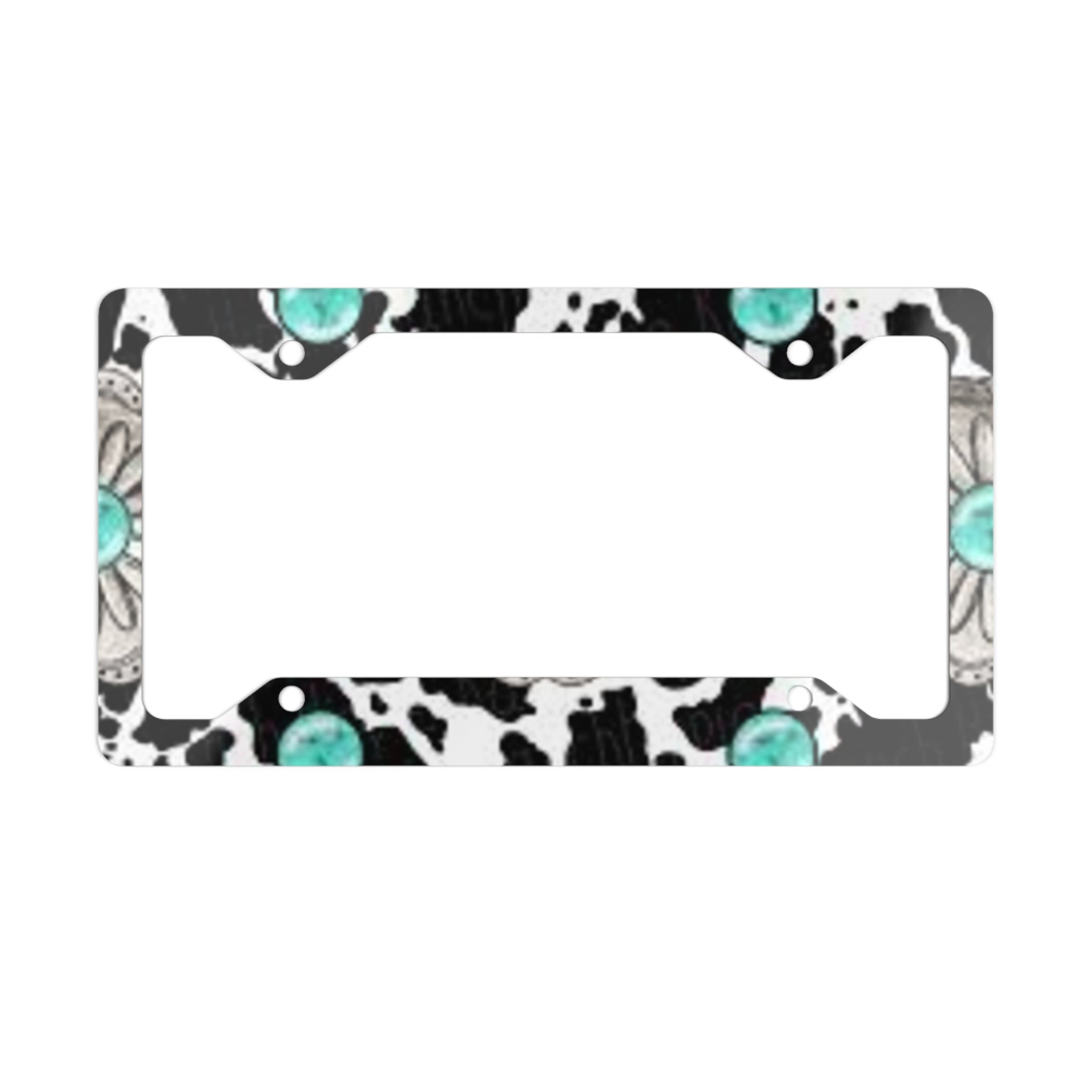 Turquoise Concho Cowhide Metal License Plate Frame