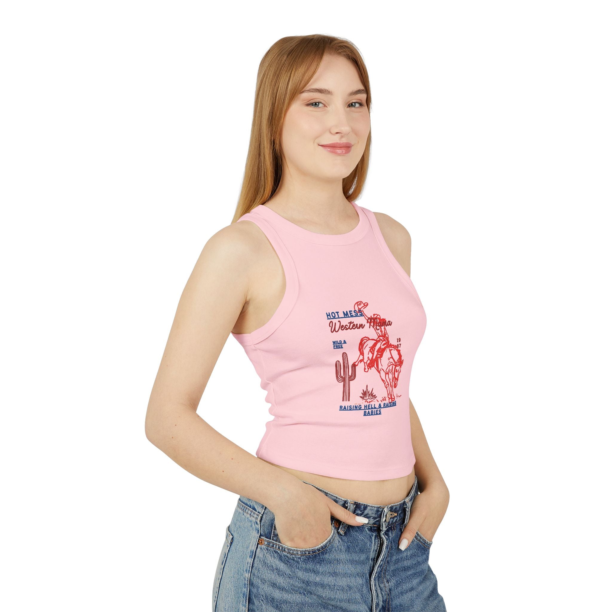 Rodeo Rider Racer Tank Top — Vintage Western Cowgirl Graphic
