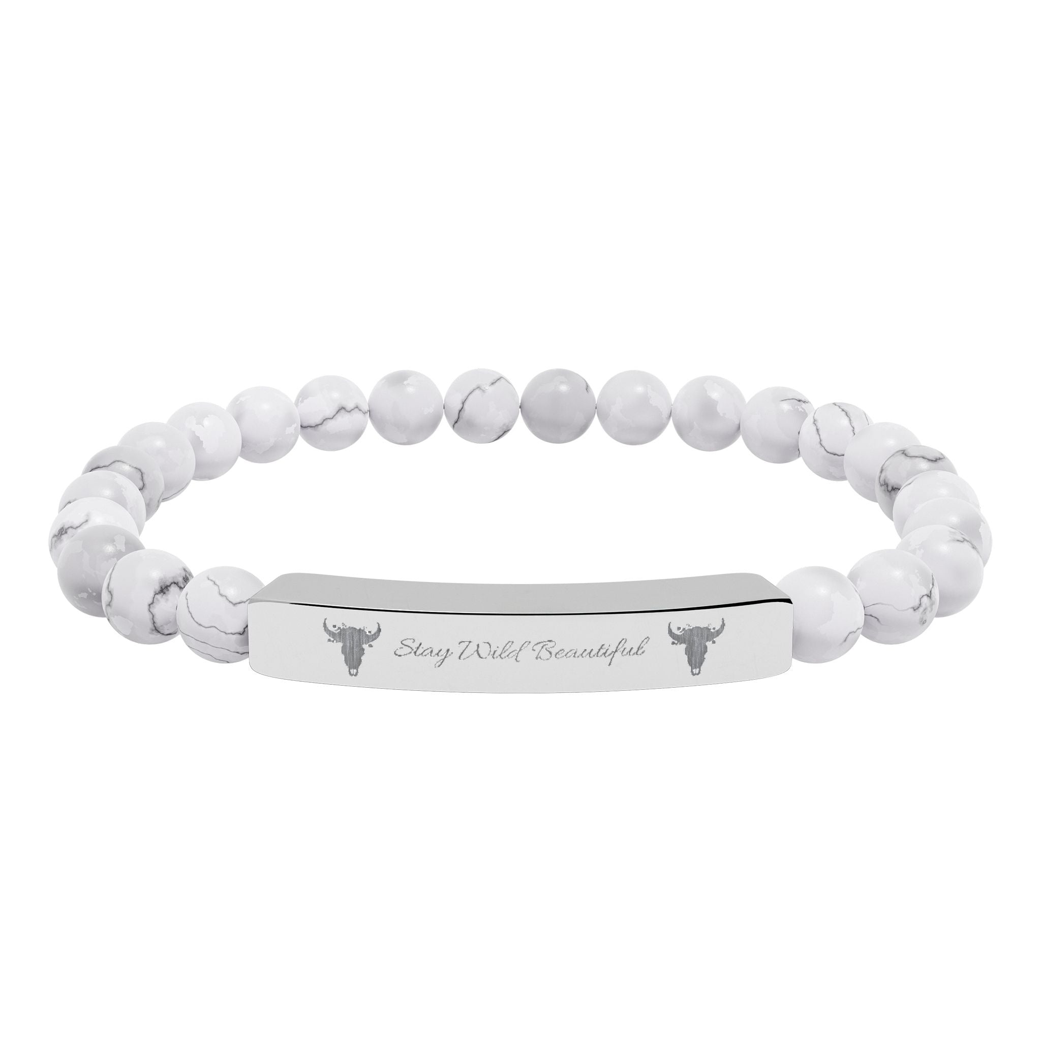 Engravable Natural Stone Bar Bracelet — Stretch Beaded Healing Gemstone Jewelry