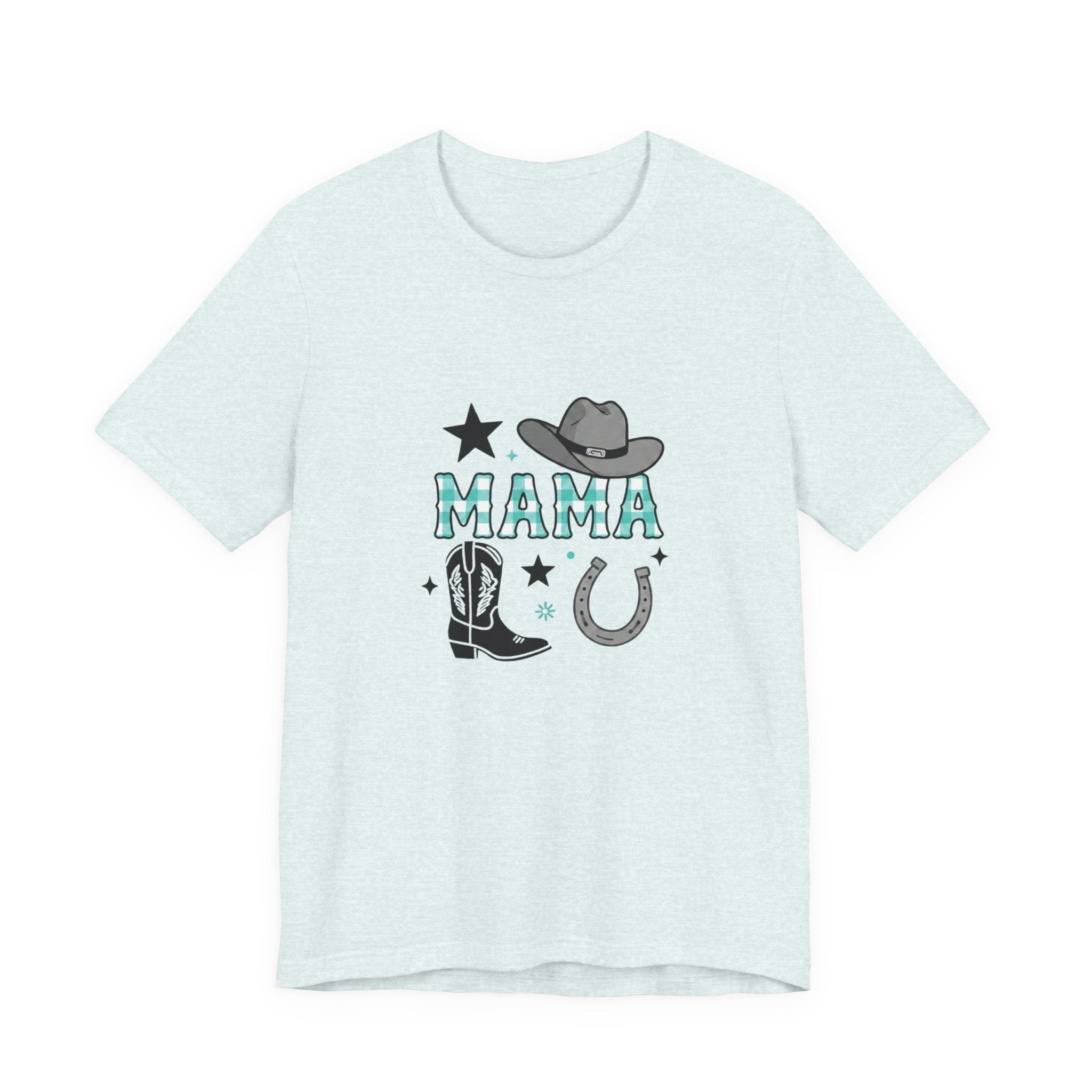 Mama Cowboy Boots & Hat T‑Shirt — Western Mama Tee with Horseshoe Graphic