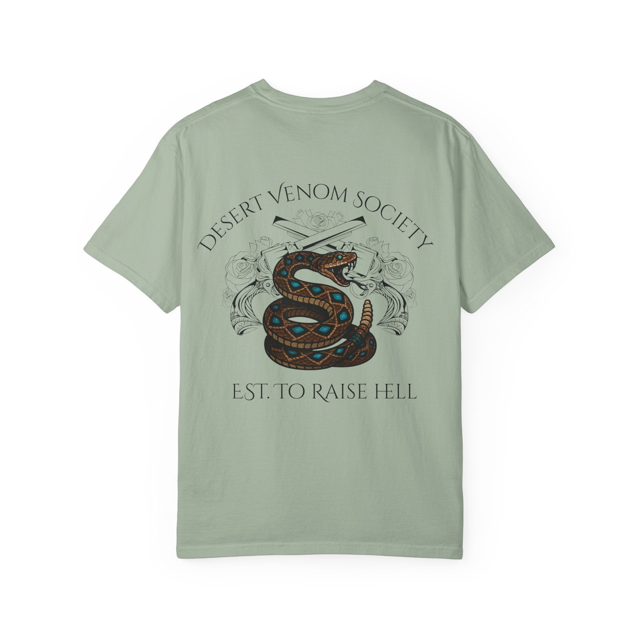 Desert Venom Society T-Shirt — Snake Graphic "Est. To Raise Hell"