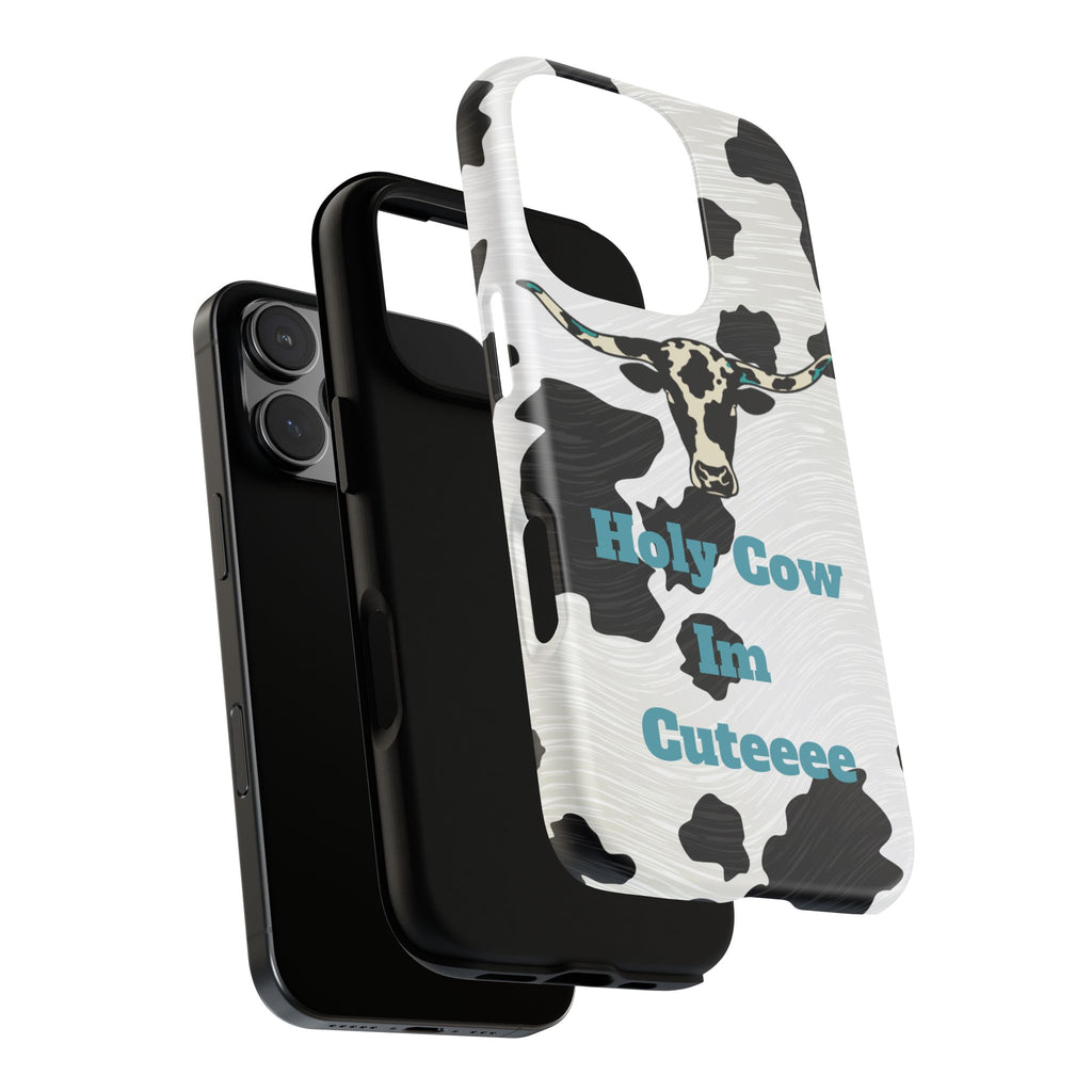 Cow Print Phone Case — "Holy Cow I’m Cuteeee" Cute Western Protective Cover