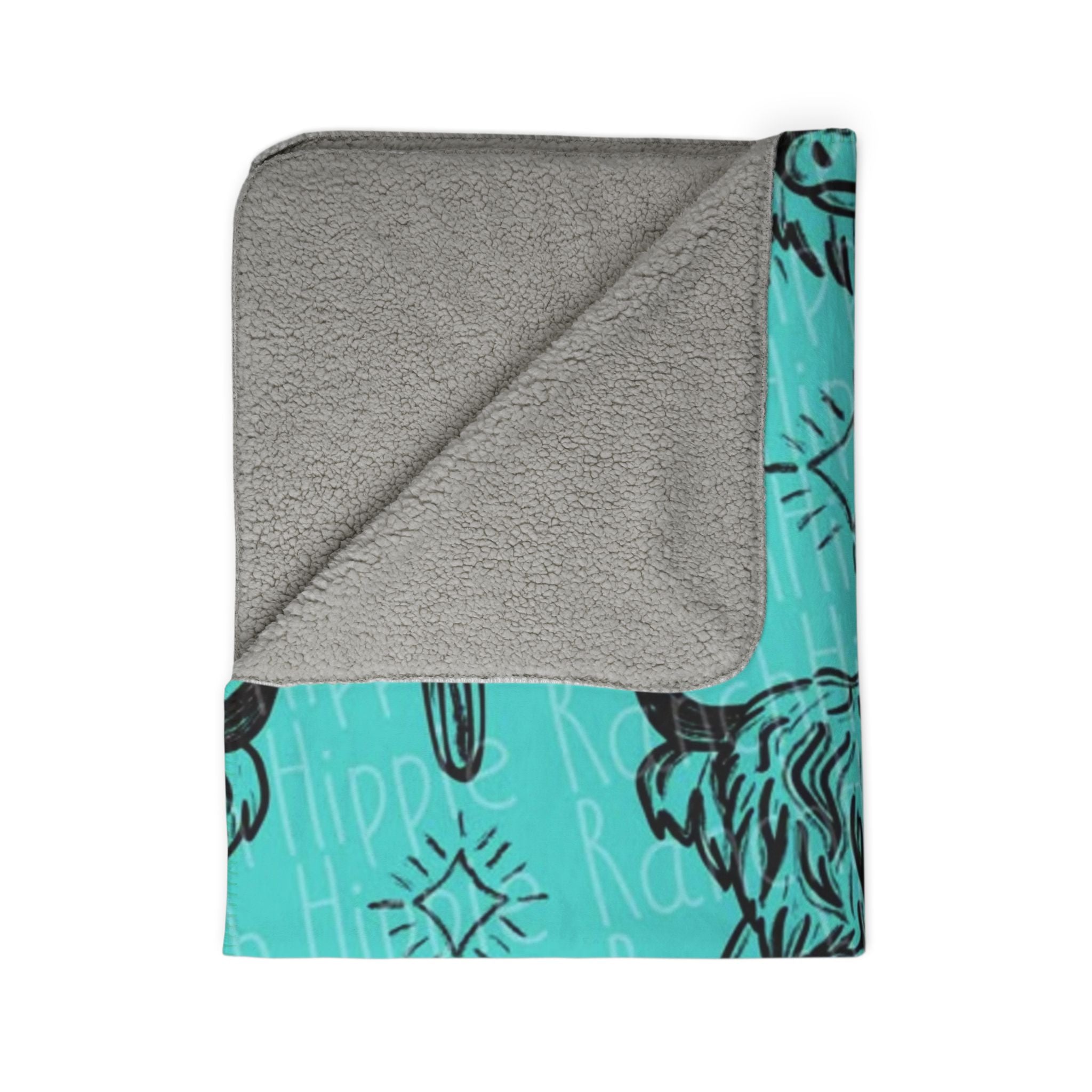 Turquoise Western Buffalo & Cactus Sherpa Blanket