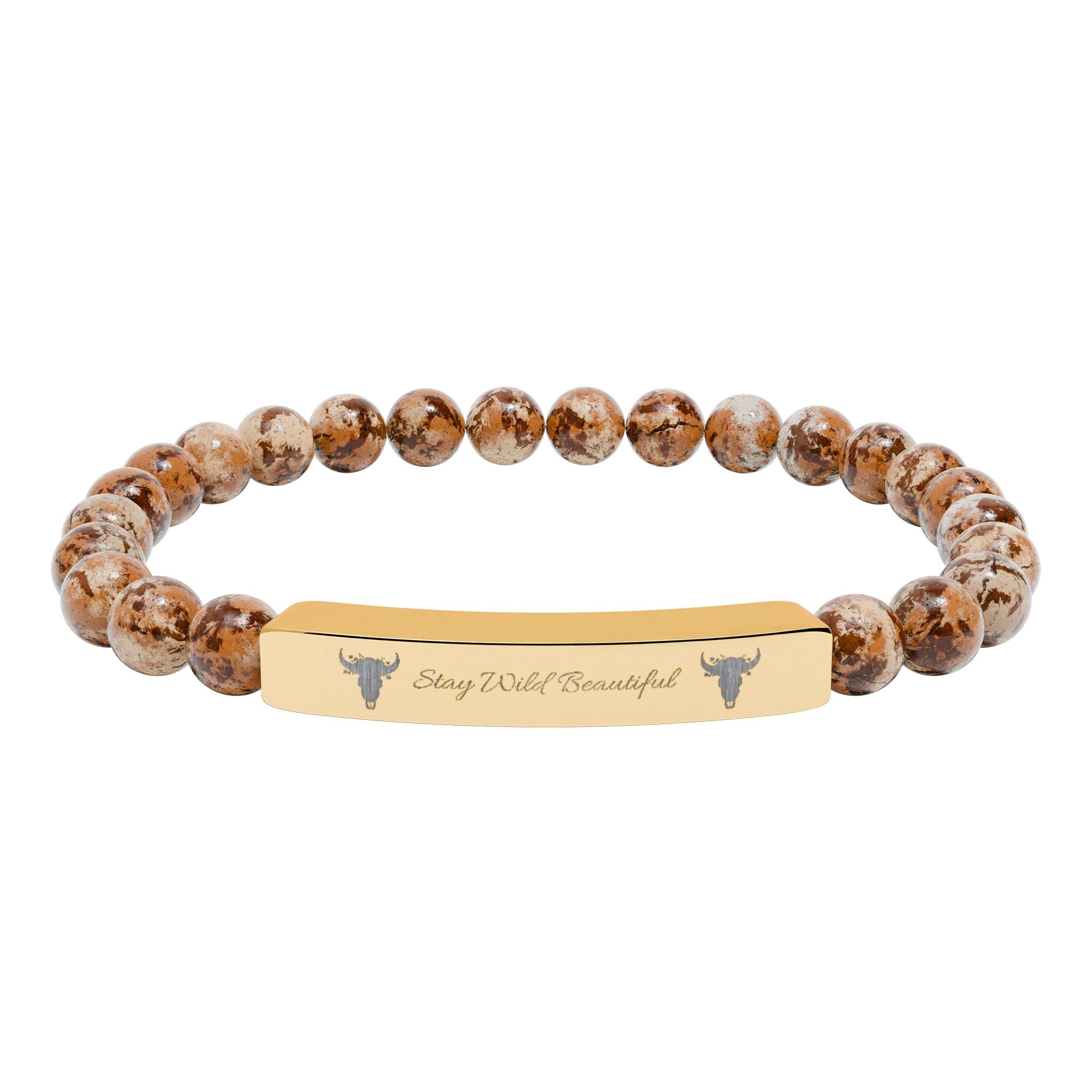 Engravable Natural Stone Bar Bracelet — Stretch Beaded Healing Gemstone Jewelry