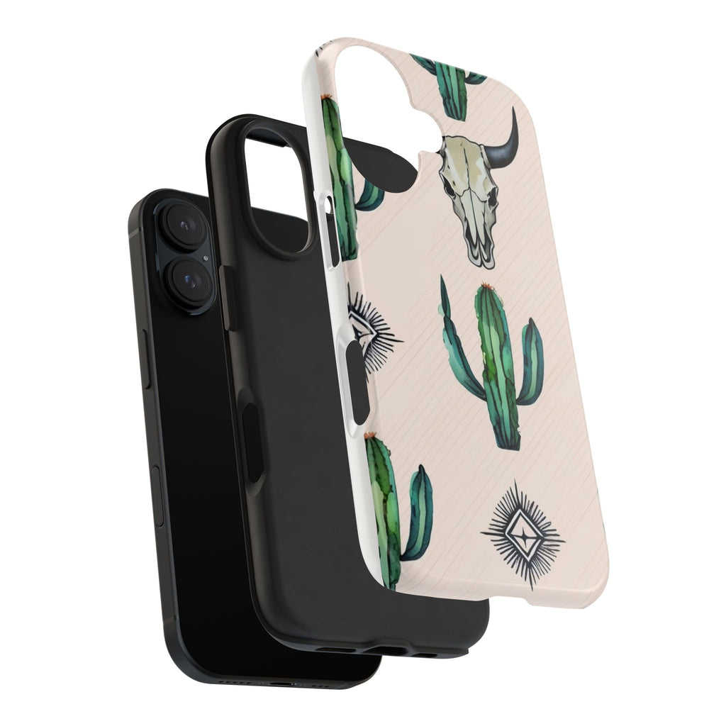 Cactus & Bull Skull Tough Phone Case — Southwestern Desert Pattern