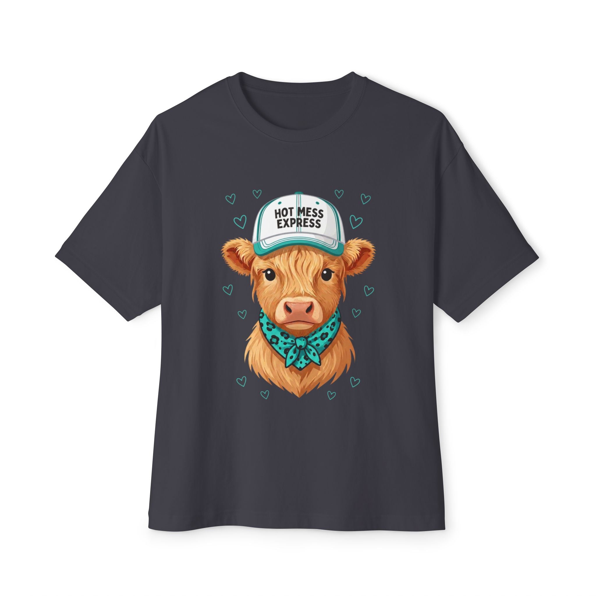 Cow Portrait Tee — "Hot Mess Express" Graphic Oversized Boxy T‑Shirt