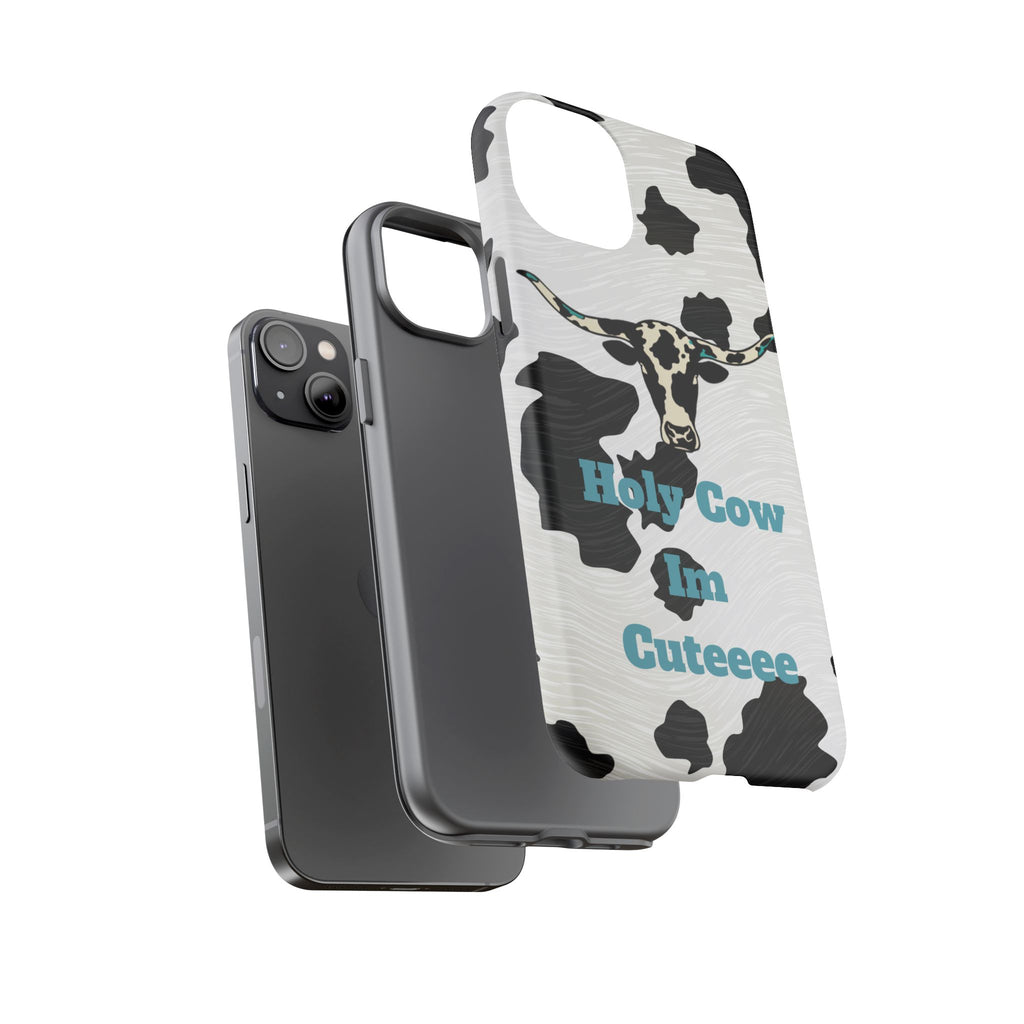 Cow Print Phone Case — "Holy Cow I’m Cuteeee" Cute Western Protective Cover